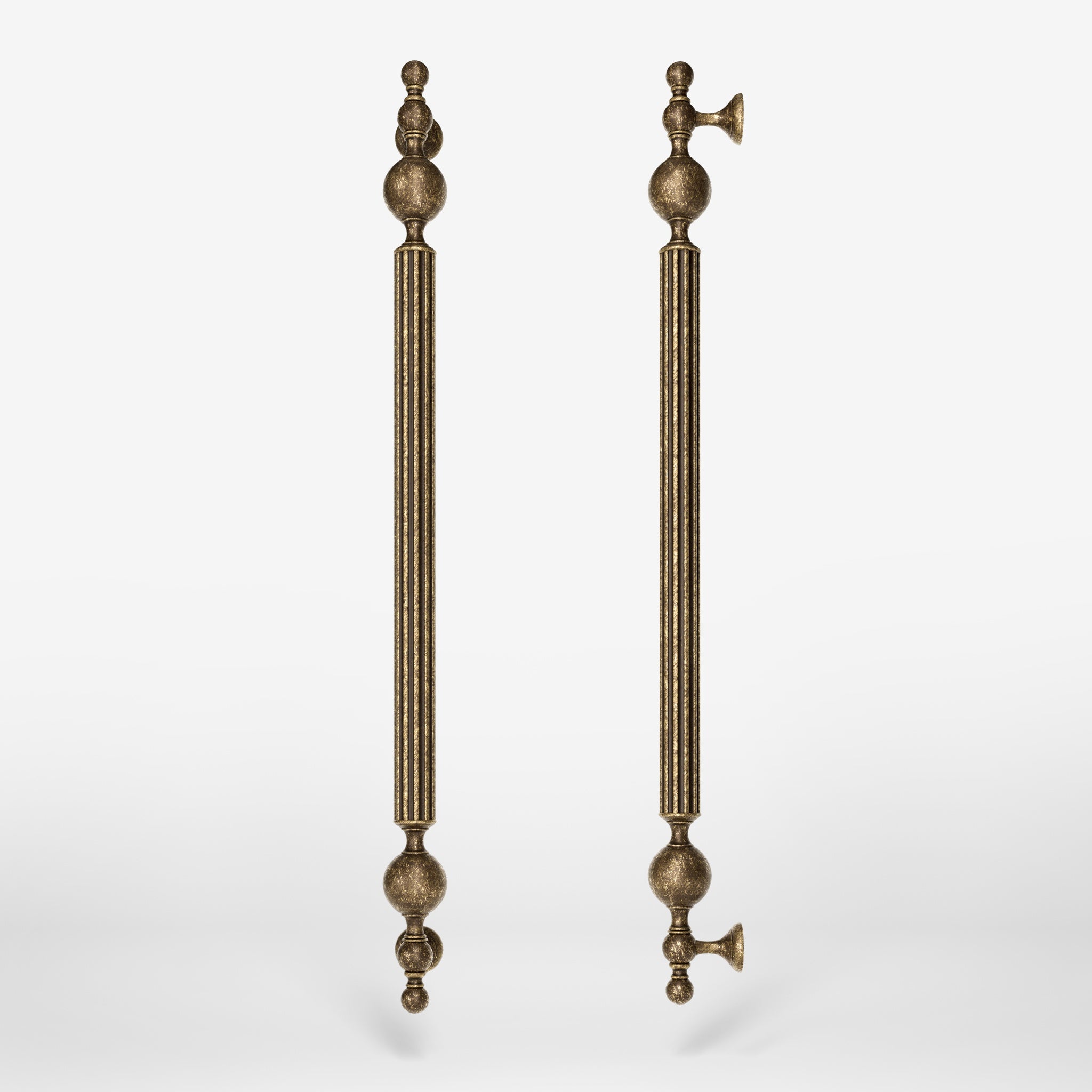 Brass pull handle with fluted structure and ornate finials, single or double installation, ideal for classic doors by Ghidini 1849 - Finish: OAS Antique Brass