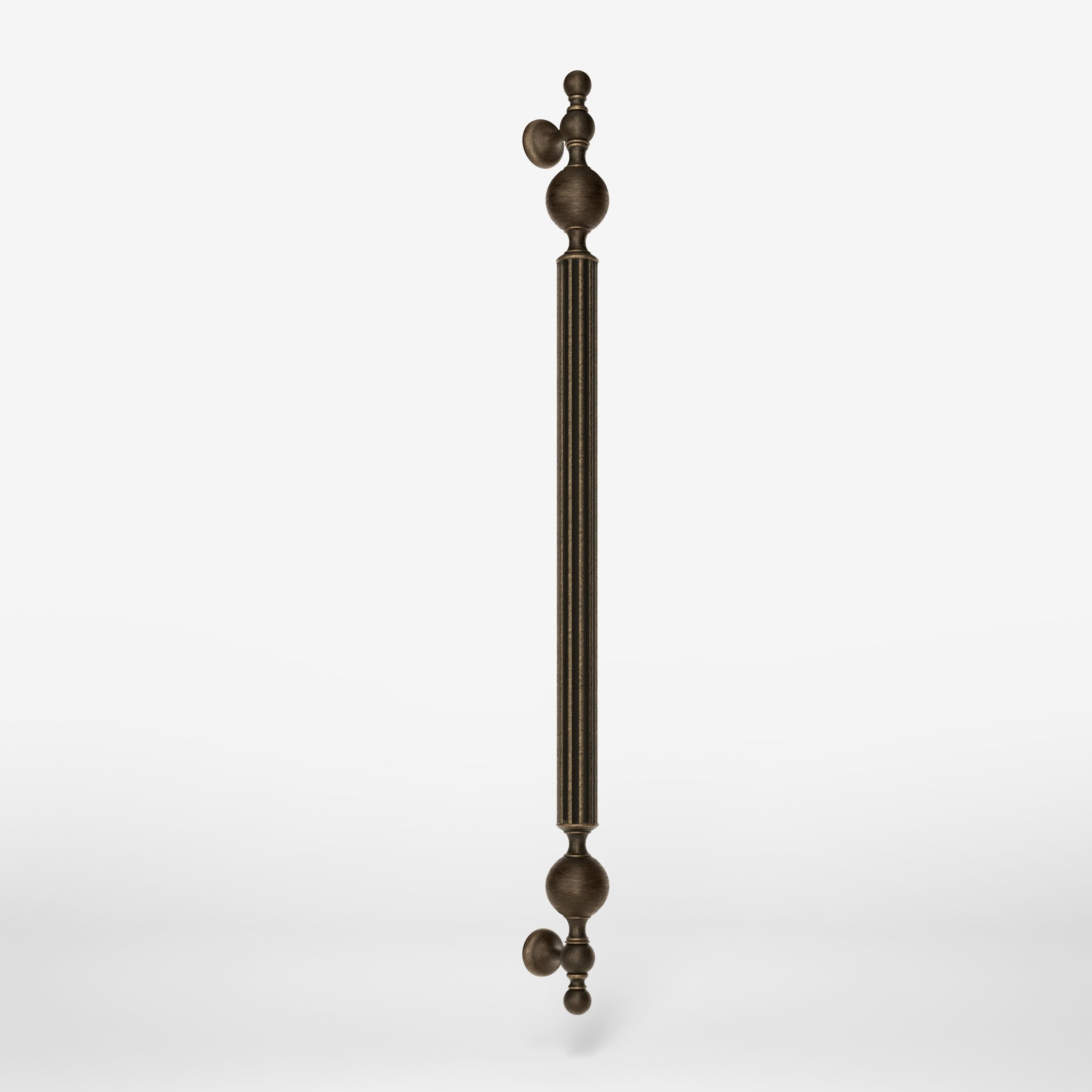 Brass pull handle with fluted structure and ornate finials, single or double installation, ideal for classic doors by Ghidini 1849 - Finish: OBM Bronze Satin Matt Brass