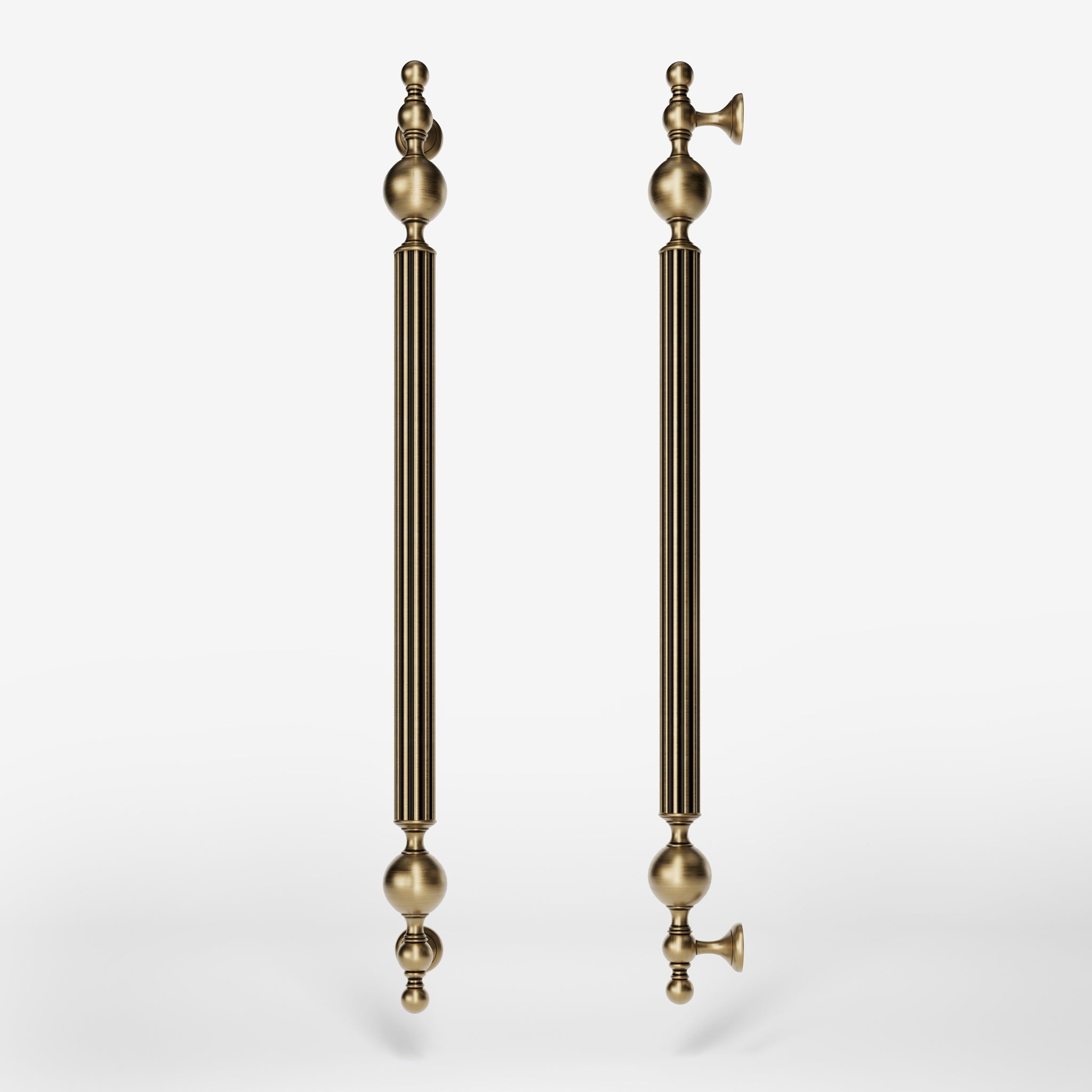 Brass pull handle with fluted structure and ornate finials, single or double installation, ideal for classic doors by Ghidini 1849 - Finish: OBS Bronze Satin Brass