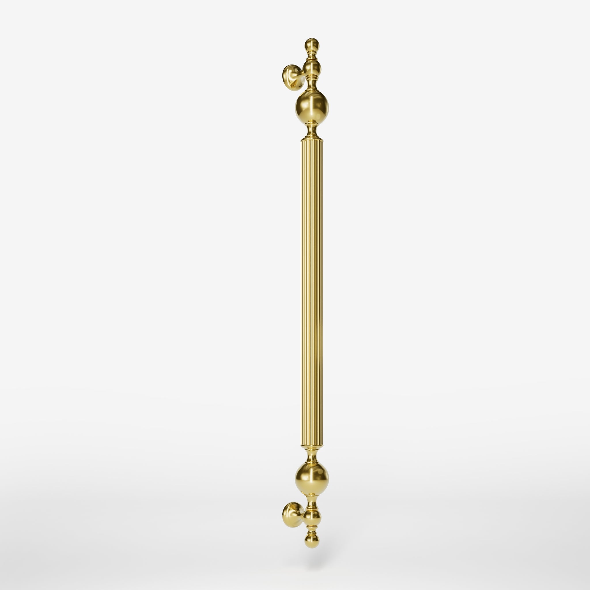 Brass pull handle with fluted structure and ornate finials, single or double installation, ideal for classic doors by Ghidini 1849 - Finish: OLV Polished Brass