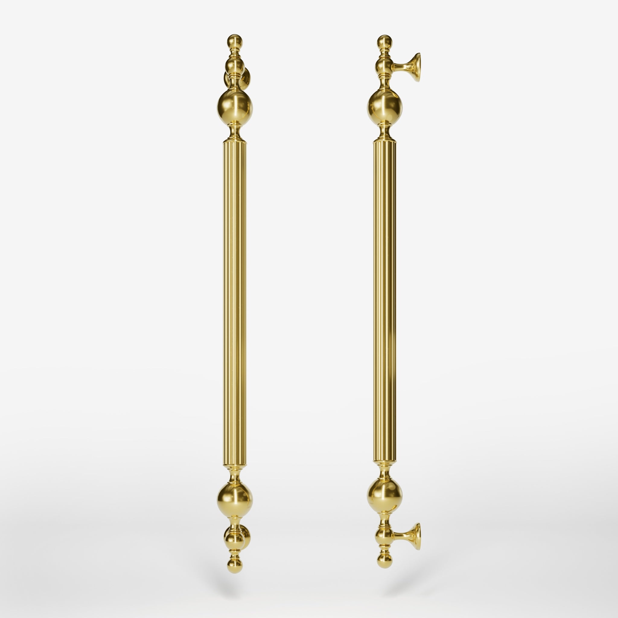 Brass pull handle with fluted structure and ornate finials, single or double installation, ideal for classic doors by Ghidini 1849 - Finish: OLV Polished Brass