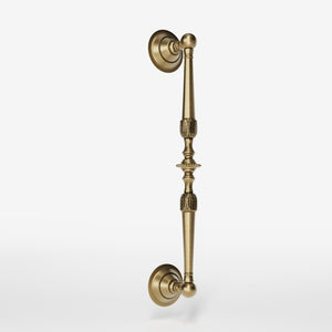 Brass pull handle with engraved details and classic design, ideal for interior and exterior doors by Ghidini 1849 - Finish: OBS Bronze Satin Brass