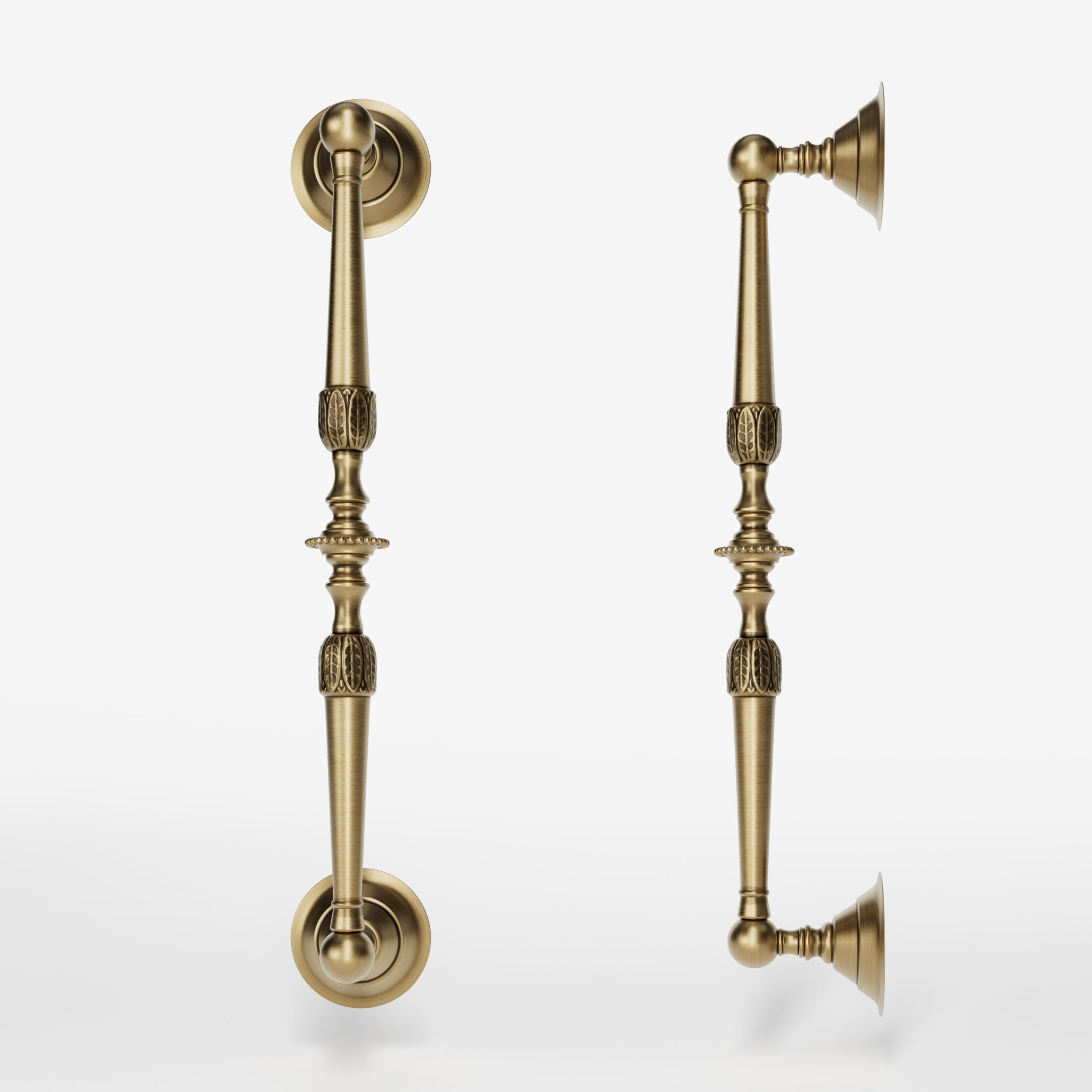 Brass pull handle with engraved details and classic design, ideal for interior and exterior doors by Ghidini 1849 - Finish: OBS Bronze Satin Brass