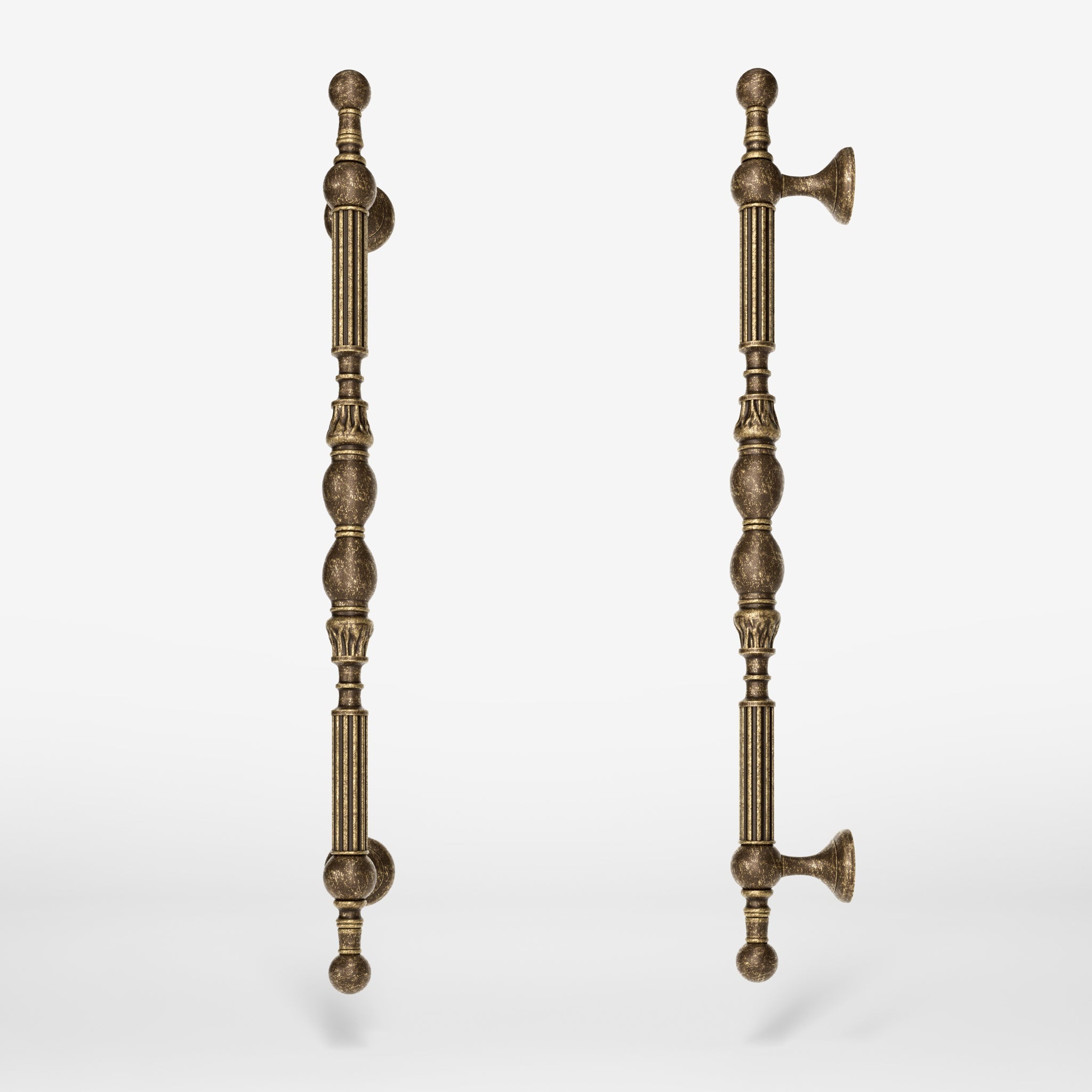 Brass pull handle with sculpted details and neoclassical design, ideal for prestigious doors by Ghidini 1849 - Finish: OAS Antique Brass