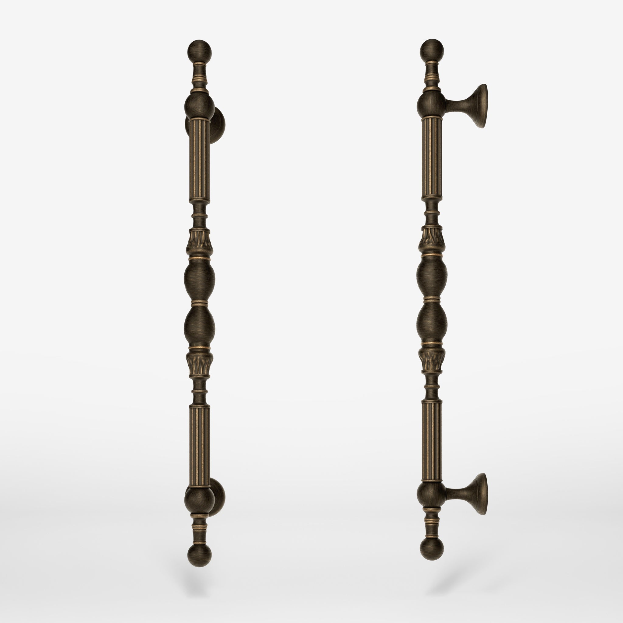 Brass pull handle with sculpted details and neoclassical design, ideal for prestigious doors by Ghidini 1849 - Finish: OBM Bronze Satin Matt Brass