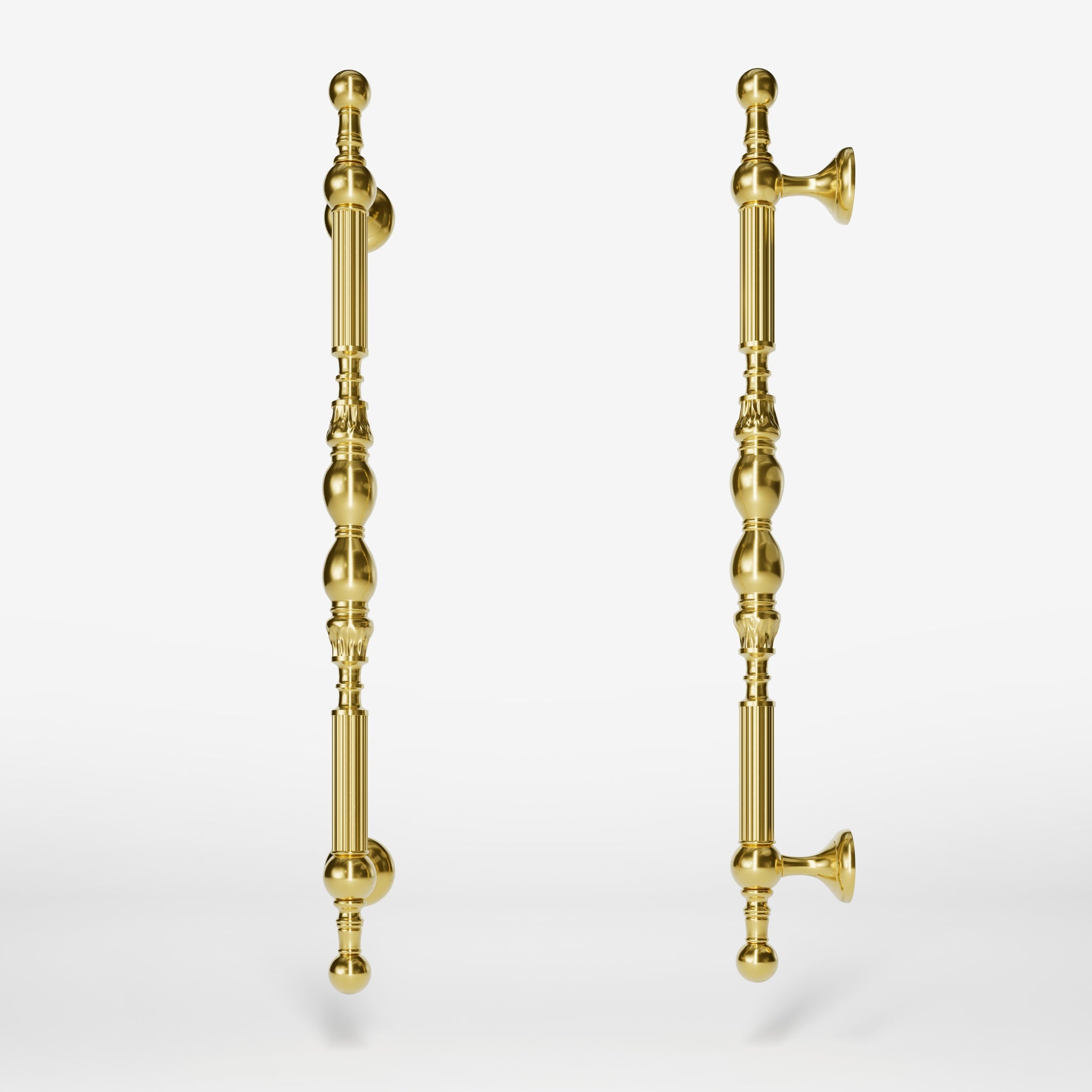 Brass pull handle with sculpted details and neoclassical design, ideal for prestigious doors by Ghidini 1849 - Finish: OLV Polished Brass