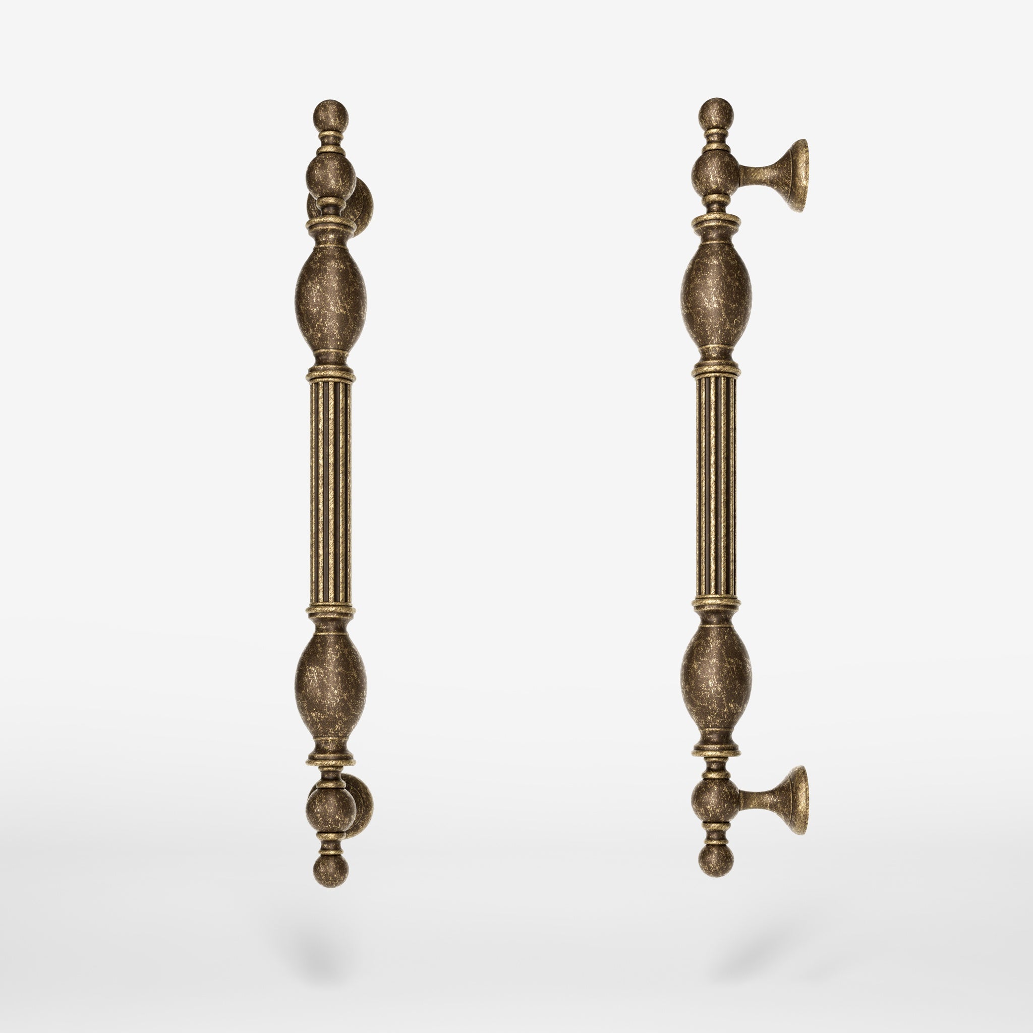 Brass pull handle with sculpted Renaissance details, ideal for historic doors and elegant interiors by Ghidini 1849 - Finish: OAS Antique Brass