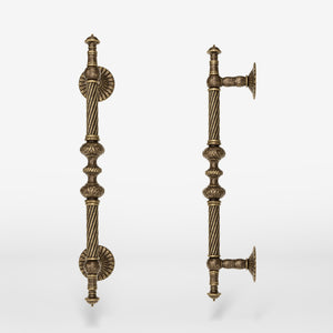 Brass pull handle with Baroque engravings and intricate details, ideal for luxury doors by Ghidini 1849 - Finish: OAS Antique Brass