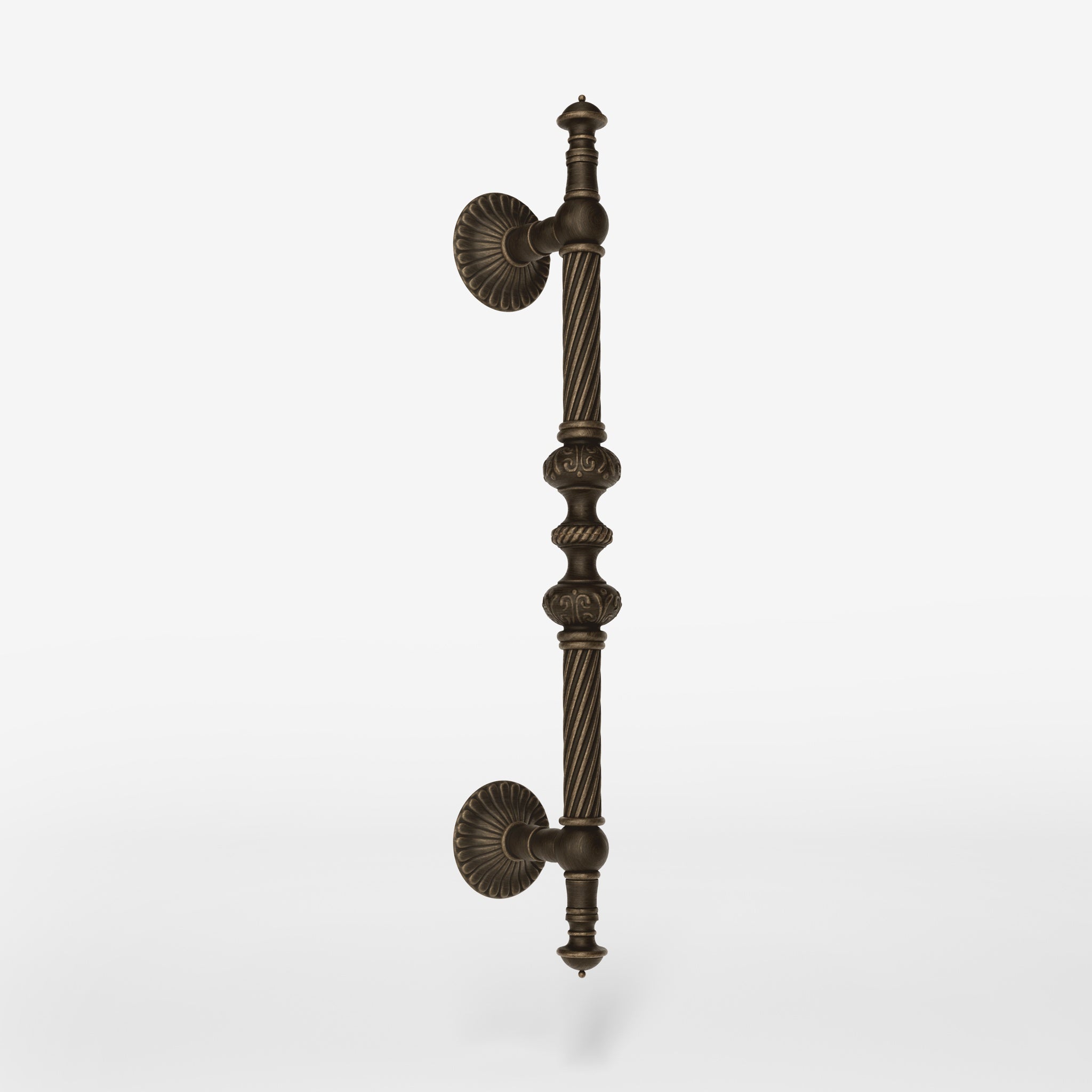 Brass pull handle with Baroque engravings and intricate details, ideal for luxury doors by Ghidini 1849 - Finish: OBM Bronze Satin Matt Brass