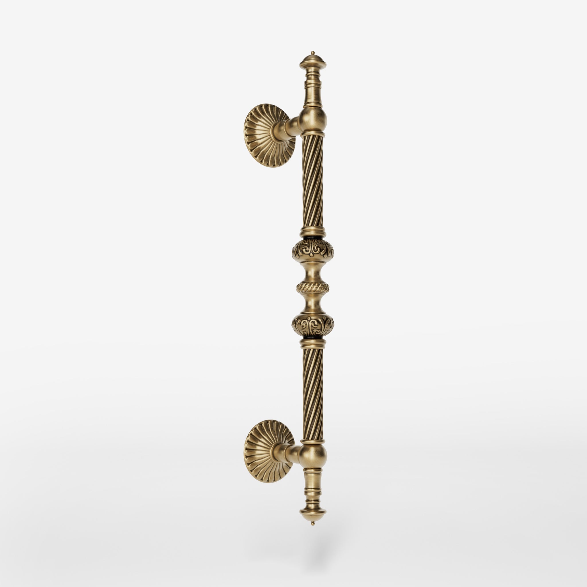 Brass pull handle with Baroque engravings and intricate details, ideal for luxury doors by Ghidini 1849 - Finish: OBS Bronze Satin Brass