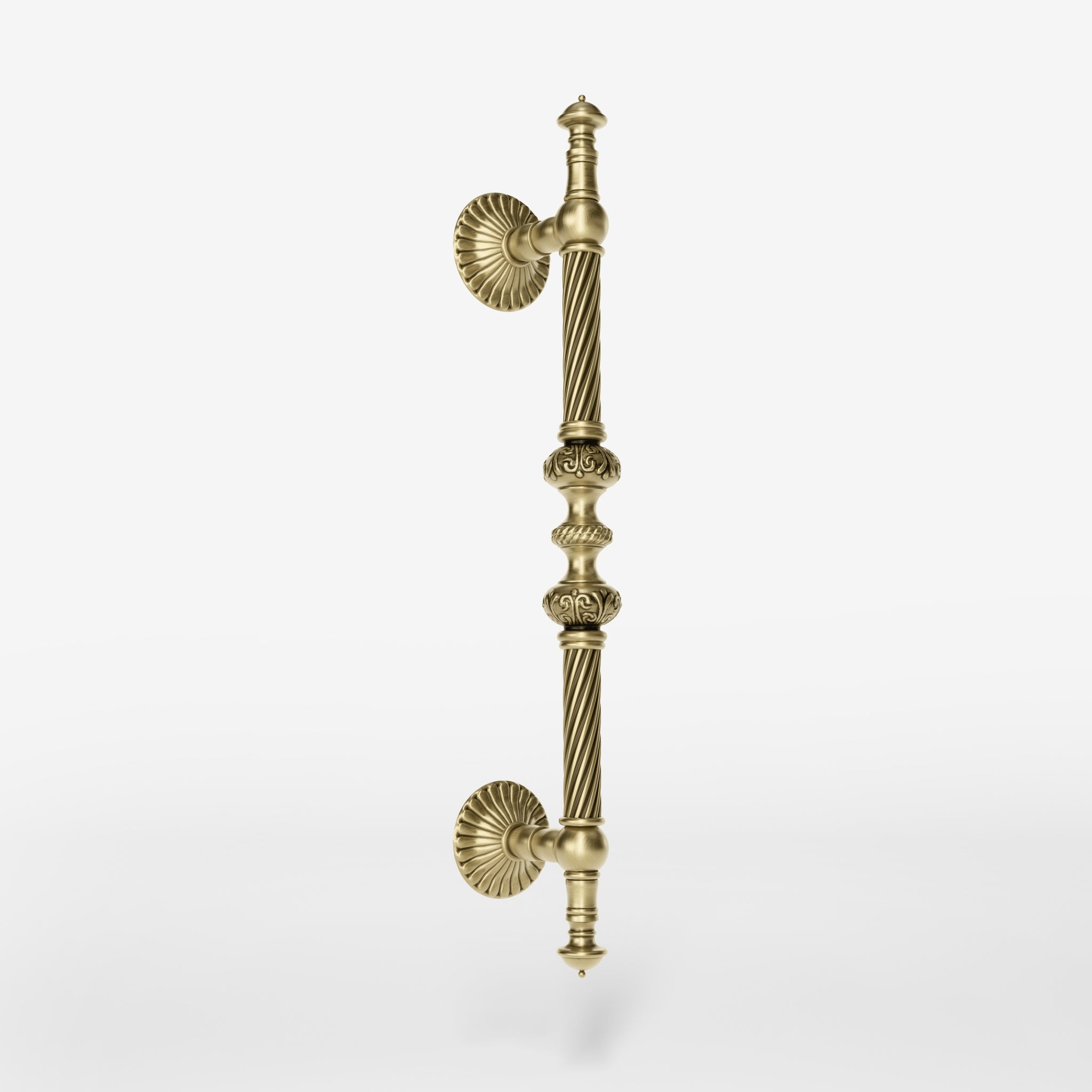 Brass pull handle with Baroque engravings and intricate details, ideal for luxury doors by Ghidini 1849 - Finish: OBV Bronze Satin Light Brass