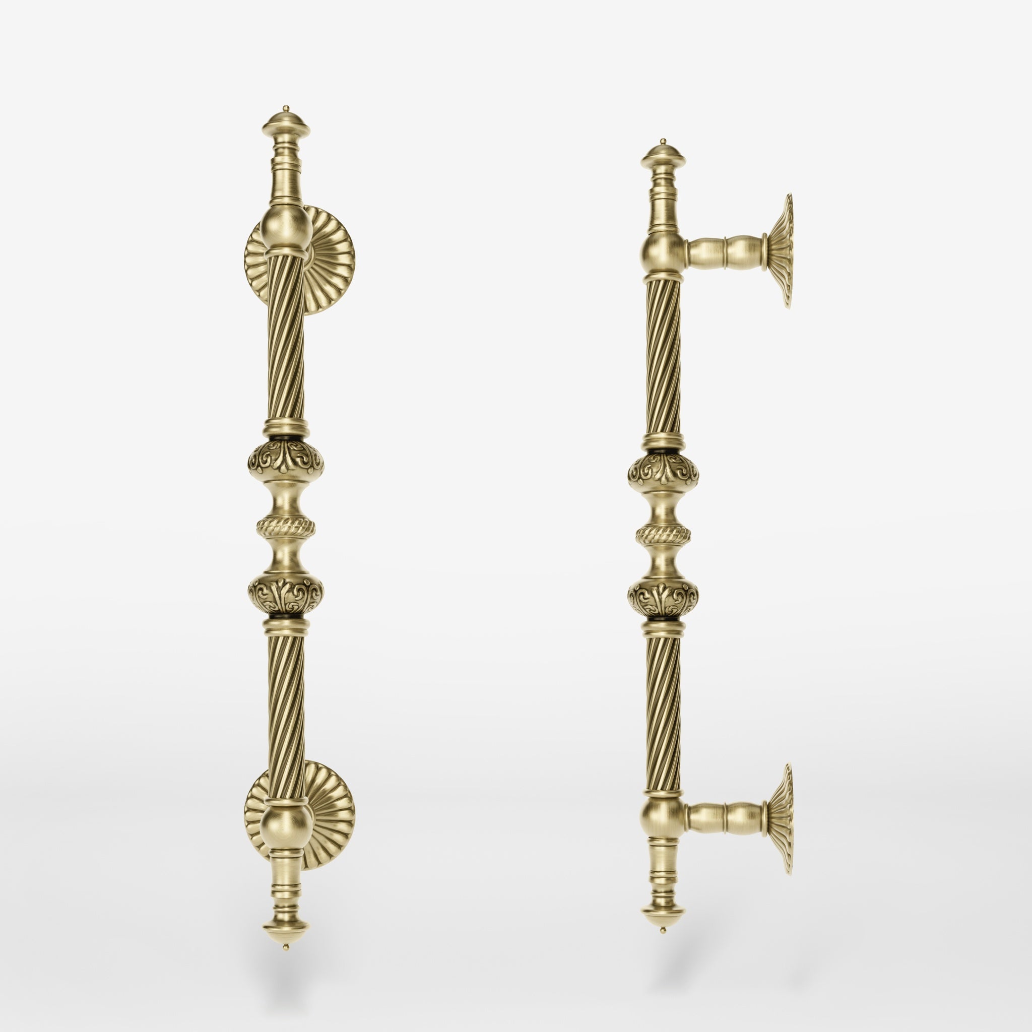 Brass pull handle with Baroque engravings and intricate details, ideal for luxury doors by Ghidini 1849 - Finish: OBV Bronze Satin Light Brass