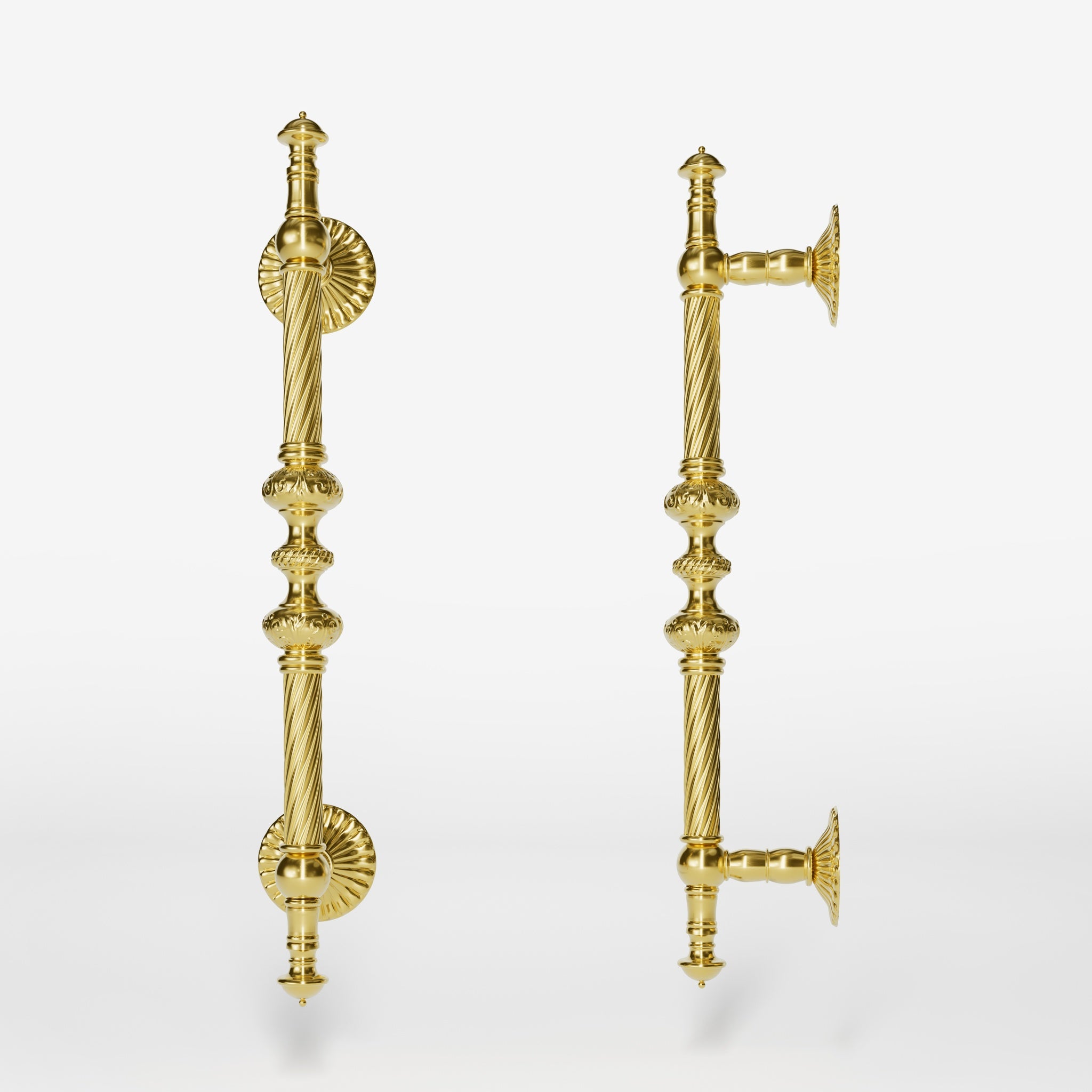 Brass pull handle with Baroque engravings and intricate details, ideal for luxury doors by Ghidini 1849 - Finish: OLV Polished Brass