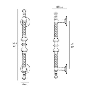 Brass pull handle with Baroque engravings and intricate details, ideal for luxury doors by Ghidini 1849