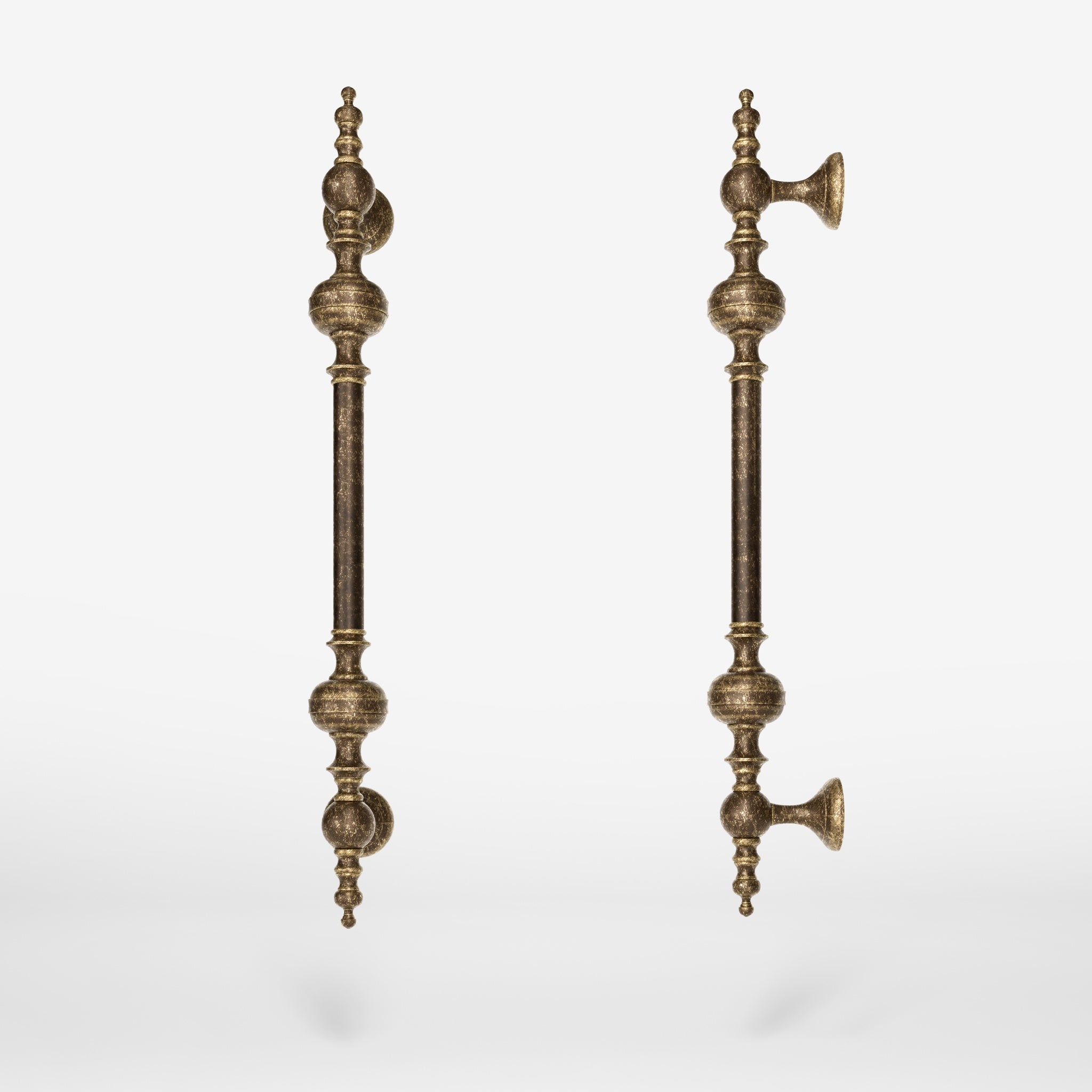 Brass pull handle with sculpted details and elegant proportions, ideal for refined doors by Ghidini 1849 - Finish: OAS Antique Brass