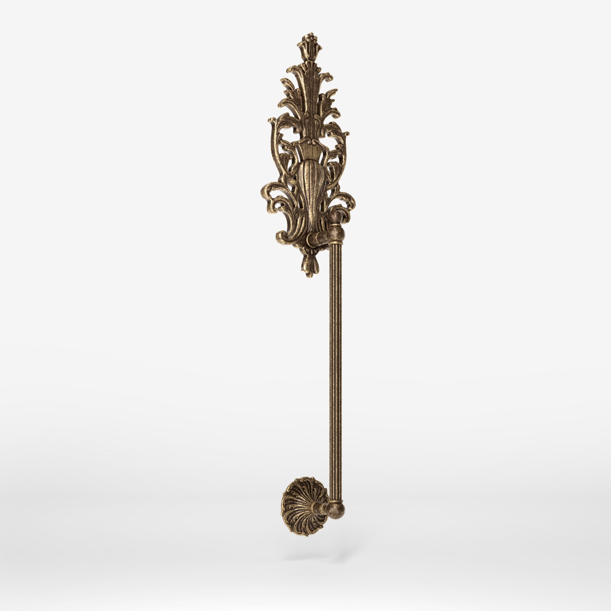 Brass pull handle with floral engravings and decorative details, perfect for luxury entrances by Ghidini 1849 - Finish: OAS Antique Brass