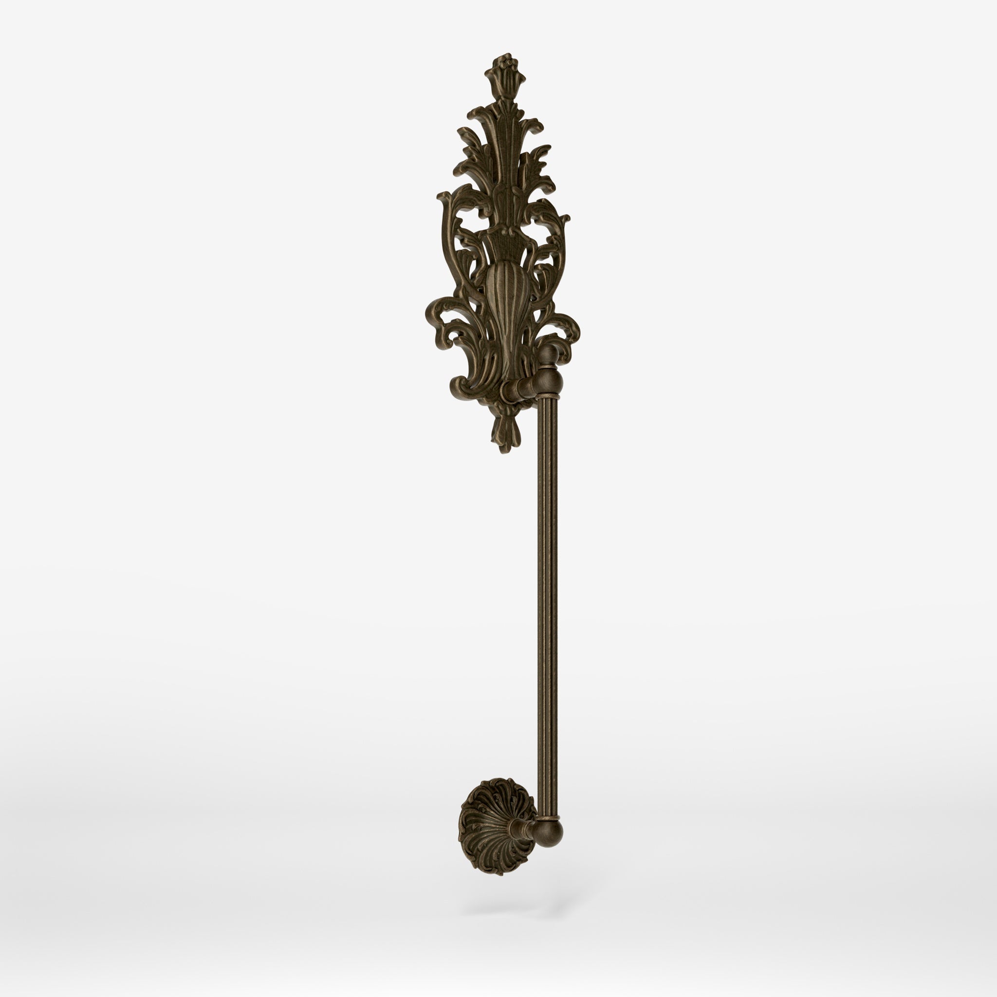 Brass pull handle with floral engravings and decorative details, perfect for luxury entrances by Ghidini 1849 - Finish: OBM Bronze Satin Matt Brass