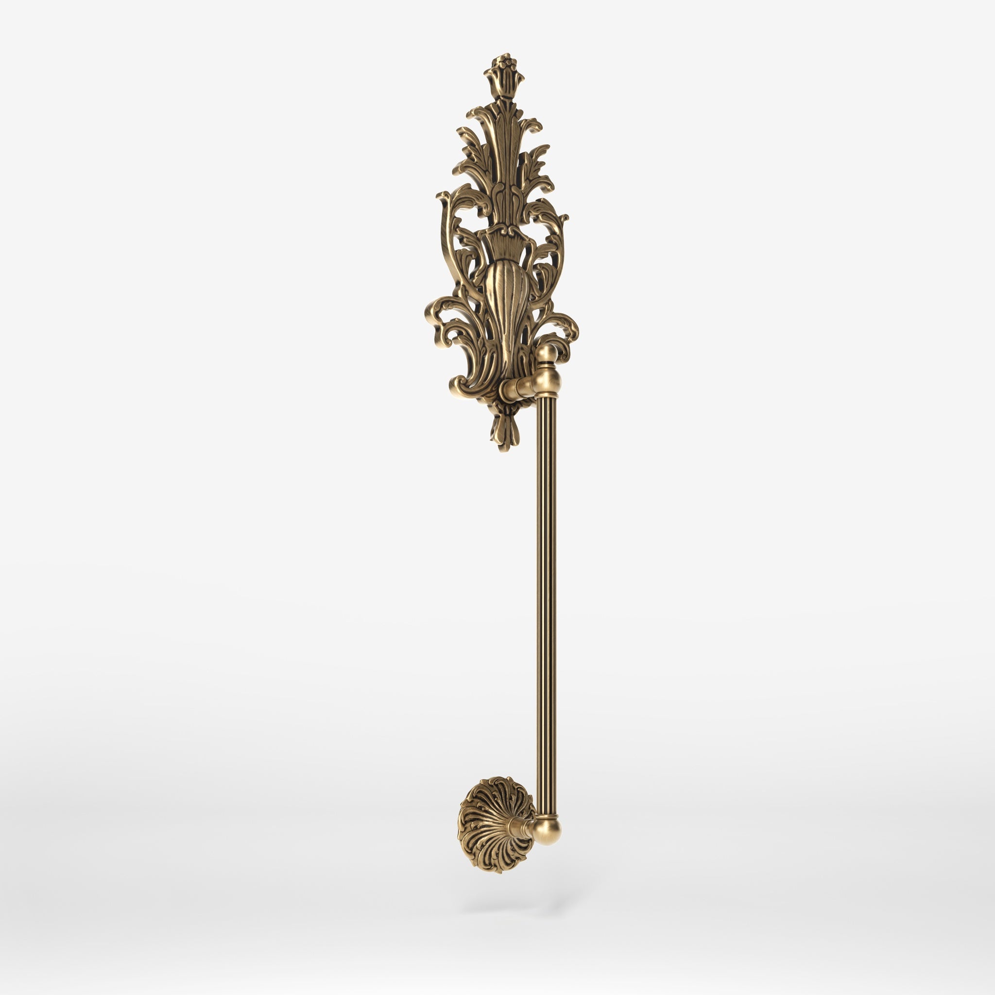 Brass pull handle with floral engravings and decorative details, perfect for luxury entrances by Ghidini 1849 - Finish: OBS Bronze Satin Brass