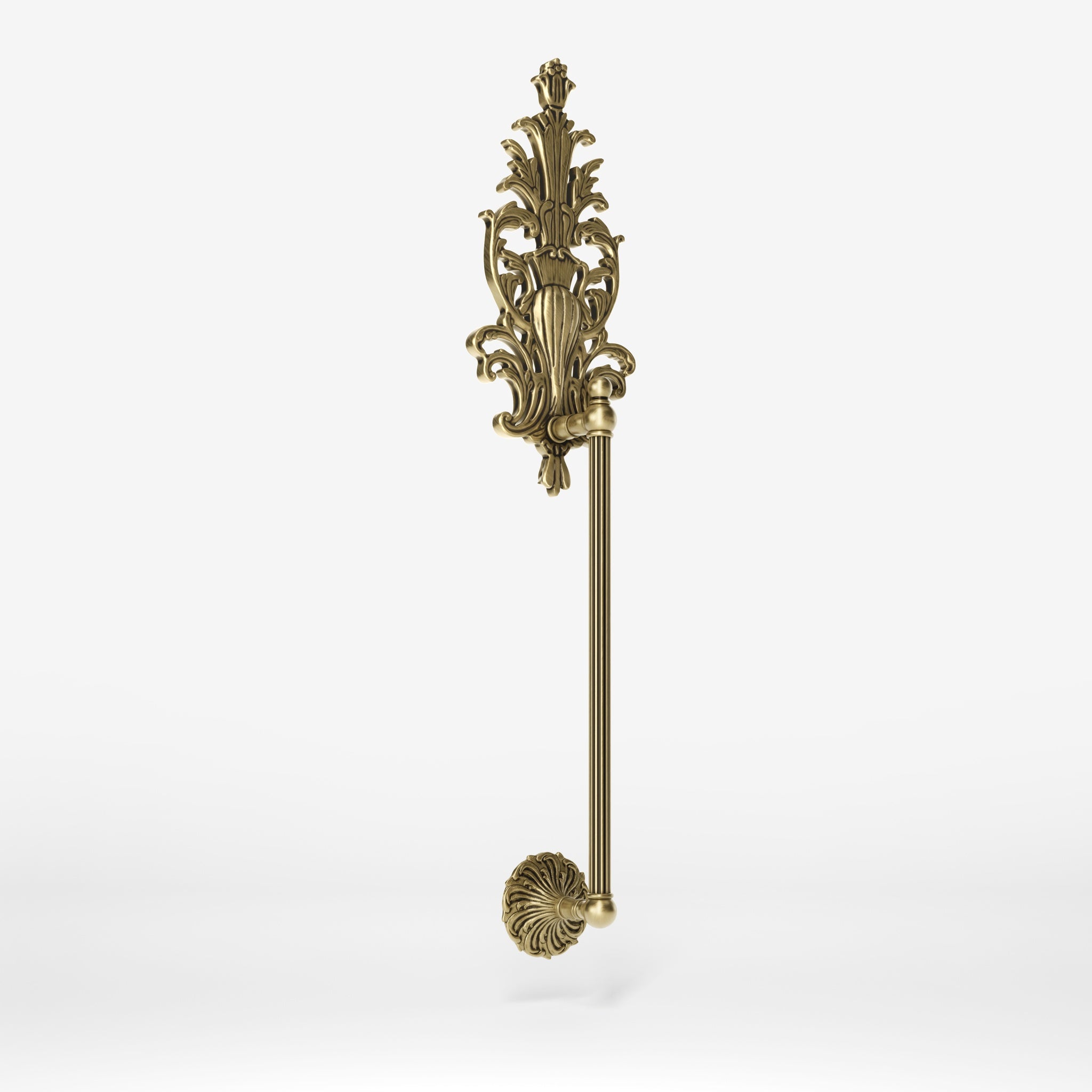 Brass pull handle with floral engravings and decorative details, perfect for luxury entrances by Ghidini 1849 - Finish: OBV Bronze Satin Light Brass