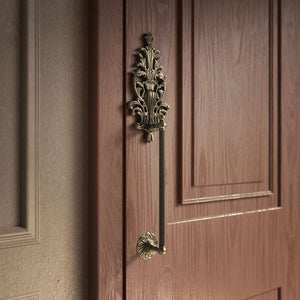 Brass pull handle with floral engravings and decorative details, perfect for luxury entrances by Ghidini 1849 - Finish: OBV Bronze Satin Light Brass