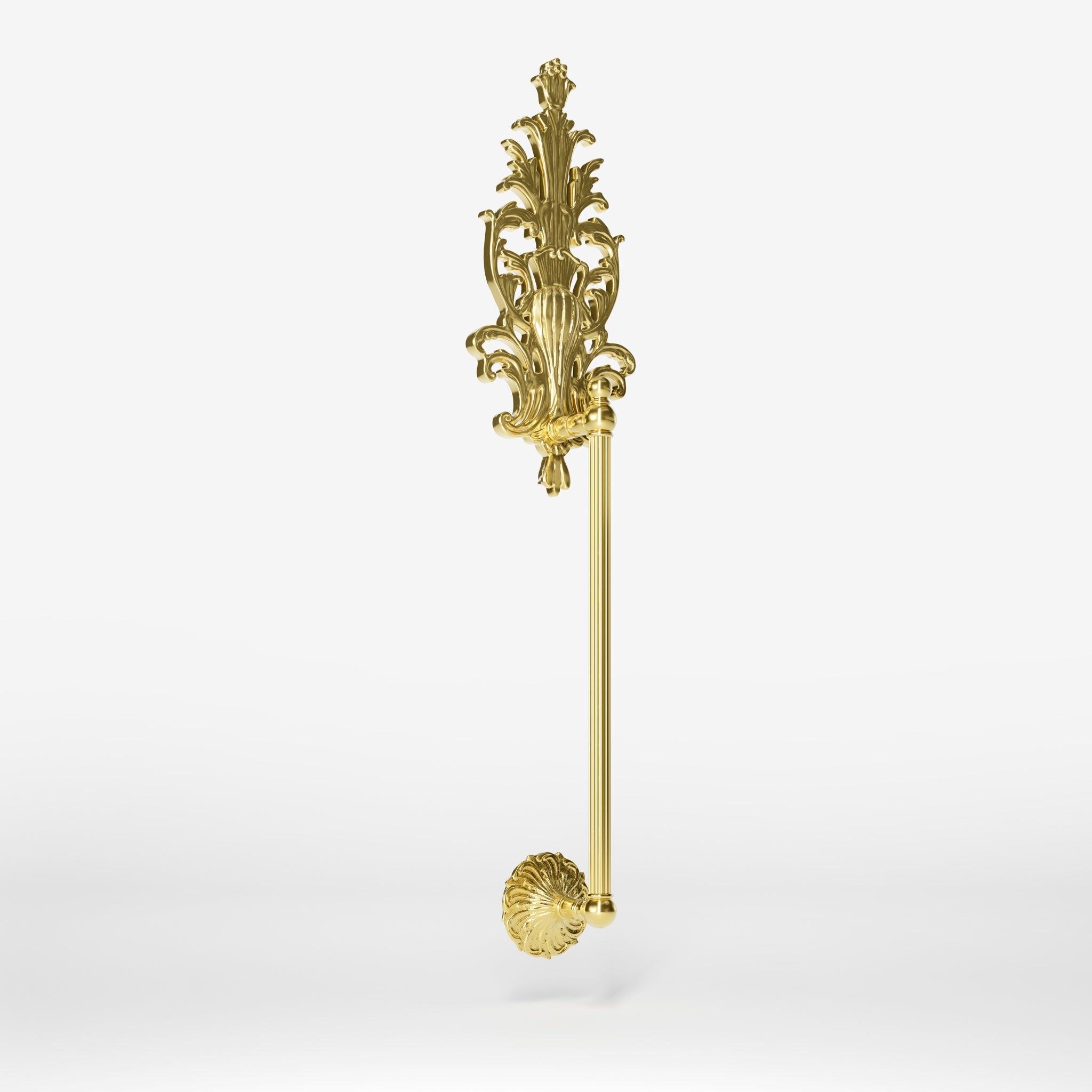 Brass pull handle with floral engravings and decorative details, perfect for luxury entrances by Ghidini 1849 - Finish: OLV Polished Brass