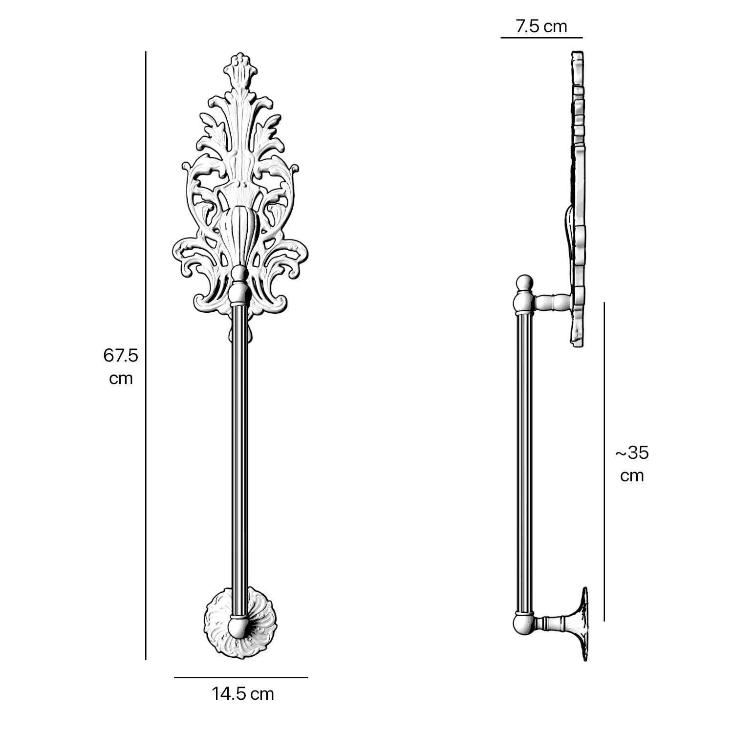 Brass pull handle with floral engravings and decorative details, perfect for luxury entrances by Ghidini 1849