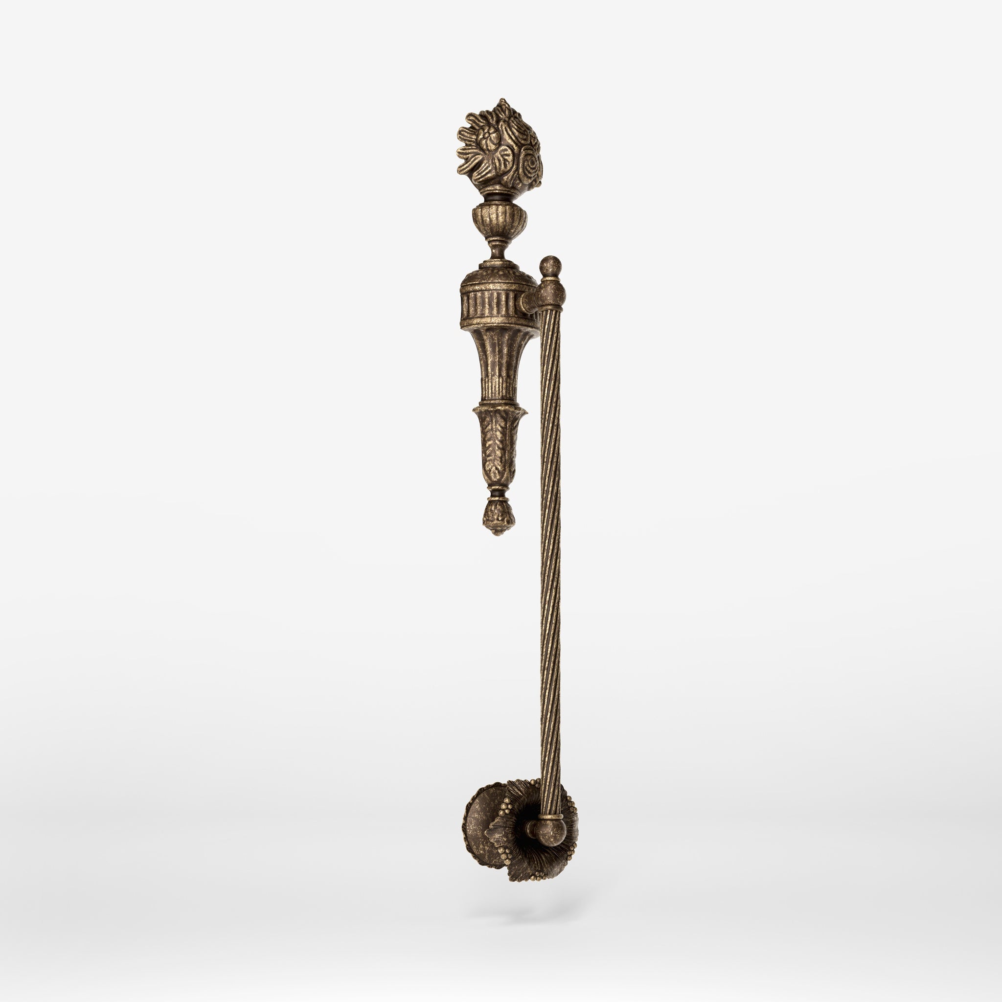 Brass pull handle with floral motif and twisted rod, ideal for luxury entrances and refined interiors by Ghidini 1849 - Finish: OAS Antique Brass