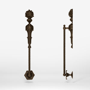 Brass pull handle with floral motif and twisted rod, ideal for luxury entrances and refined interiors by Ghidini 1849 - Finish: OBM Bronze Satin Matt Brass