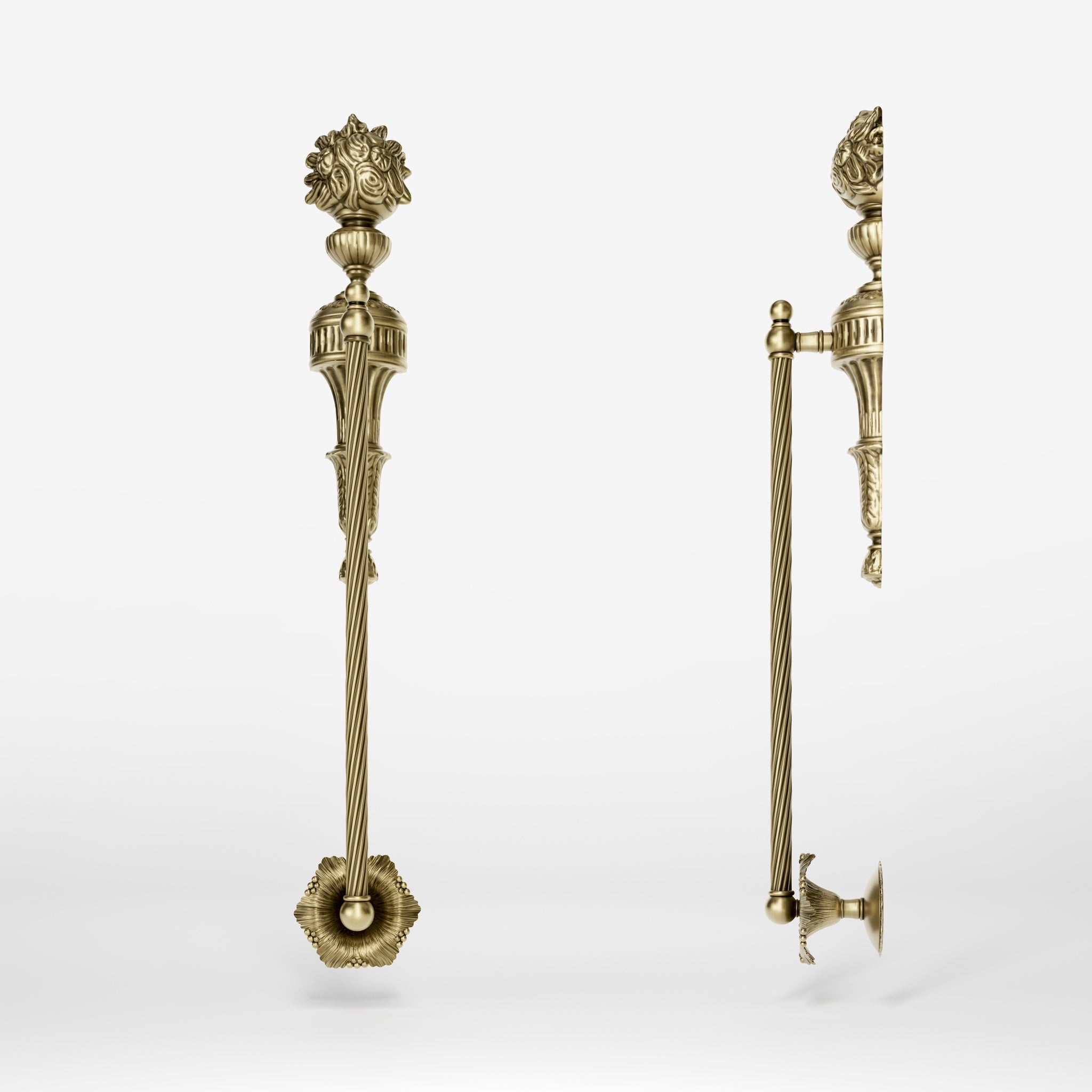 Brass pull handle with floral motif and twisted rod, ideal for luxury entrances and refined interiors by Ghidini 1849 - Finish: OBV Bronze Satin Light Brass