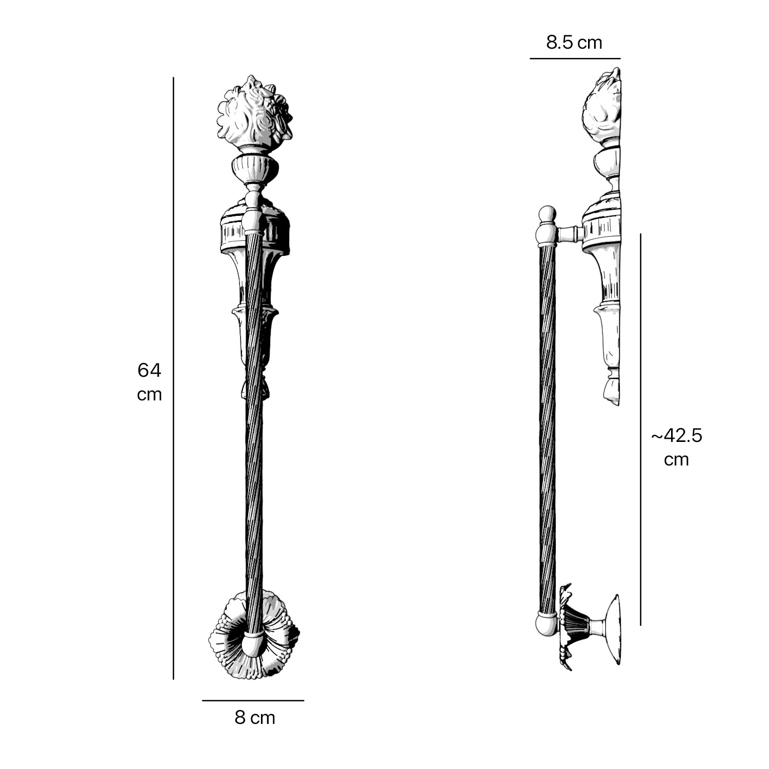 Brass pull handle with floral motif and twisted rod, ideal for luxury entrances and refined interiors by Ghidini 1849