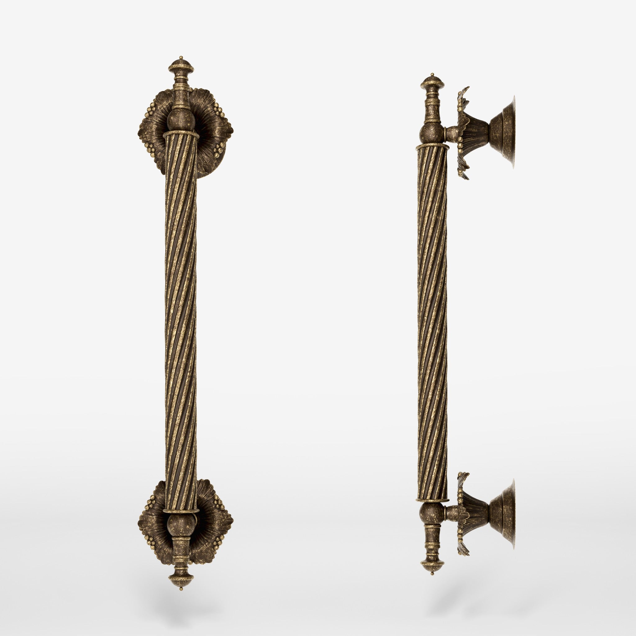 Brass pull handle with corded shaft and decorative details, perfect for luxury doors and elegant entrances by Ghidini 1849 - Finish: OAS Antique Brass