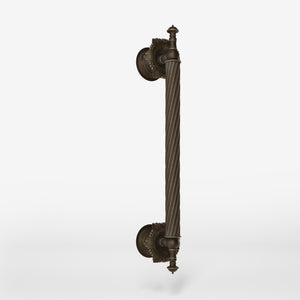 Brass pull handle with corded shaft and decorative details, perfect for luxury doors and elegant entrances by Ghidini 1849 - Finish: OBM Bronze Satin Matt Brass