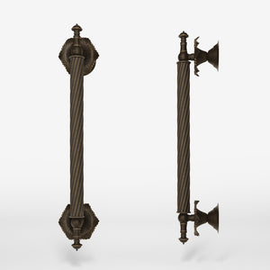 Brass pull handle with corded shaft and decorative details, perfect for luxury doors and elegant entrances by Ghidini 1849 - Finish: OBM Bronze Satin Matt Brass