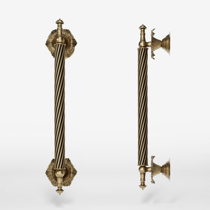 Brass pull handle with corded shaft and decorative details, perfect for luxury doors and elegant entrances by Ghidini 1849 - Finish: OBS Bronze Satin Brass