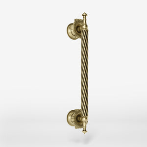 Brass pull handle with corded shaft and decorative details, perfect for luxury doors and elegant entrances by Ghidini 1849 - Finish: OBV Bronze Satin Light Brass