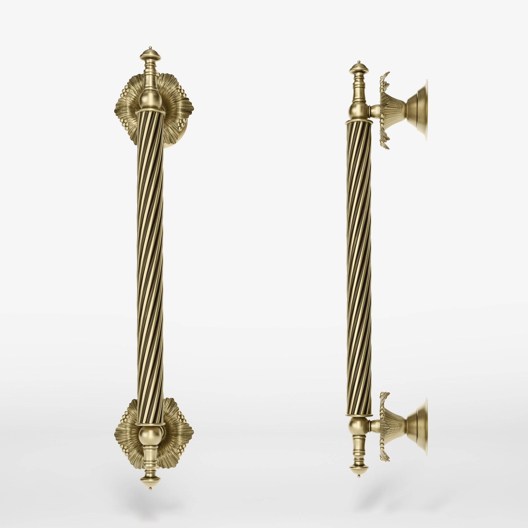 Brass pull handle with corded shaft and decorative details, perfect for luxury doors and elegant entrances by Ghidini 1849 - Finish: OBV Bronze Satin Light Brass