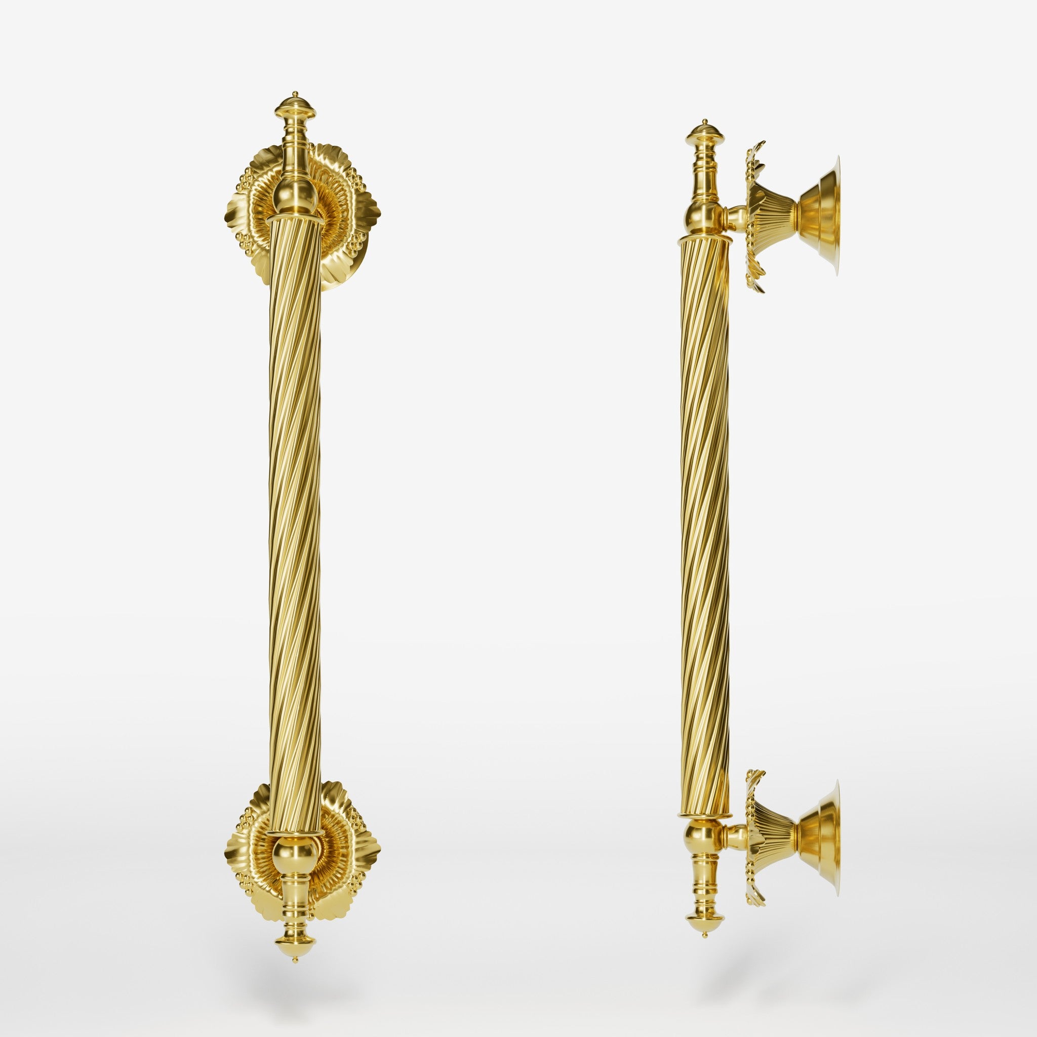 Brass pull handle with corded shaft and decorative details, perfect for luxury doors and elegant entrances by Ghidini 1849 - Finish: OLV Polished Brass