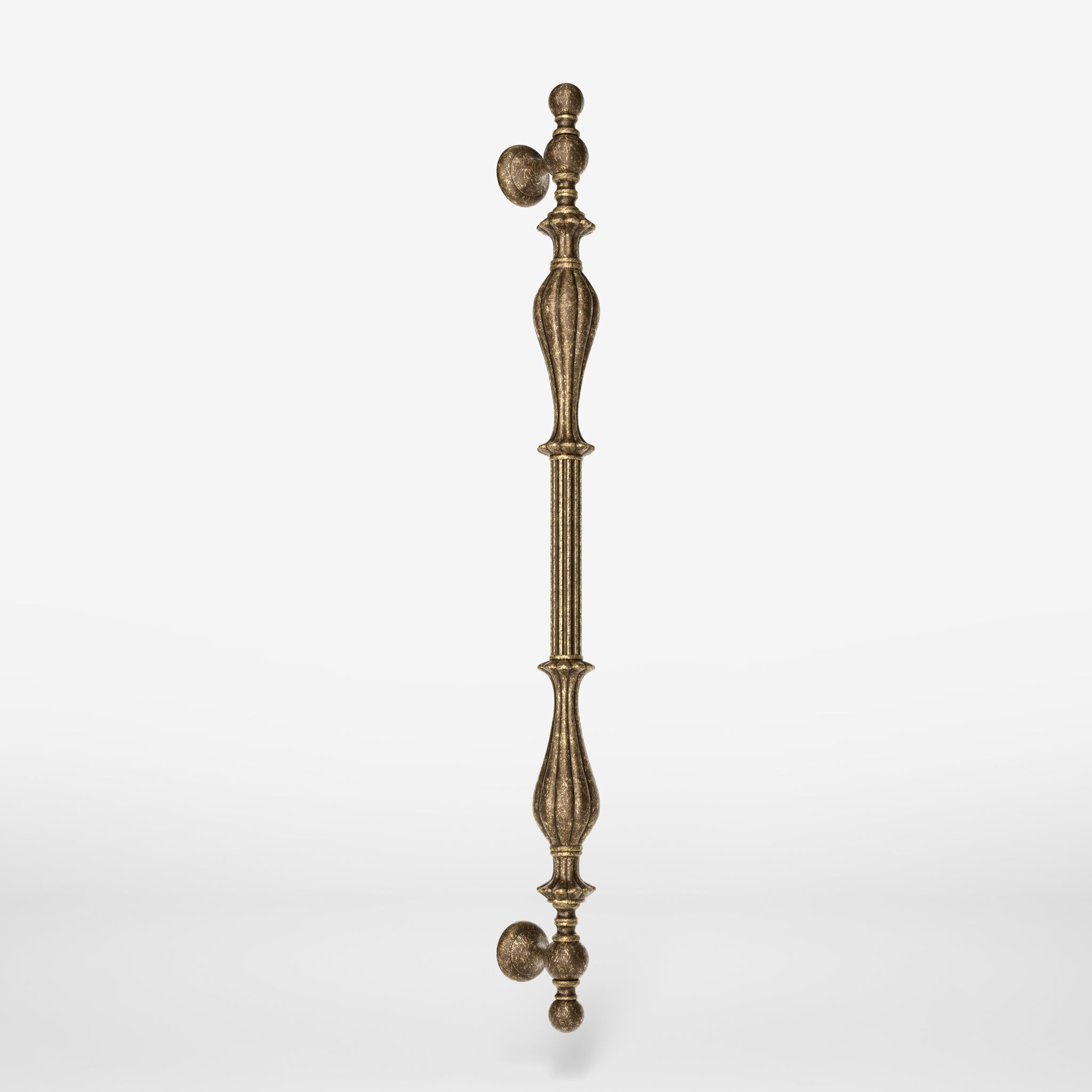 Brass pull handle with refined lines and sculpted details, suitable for single or bilateral installation on classic doors by Ghidini 1849 - Finish: OAS Antique Brass