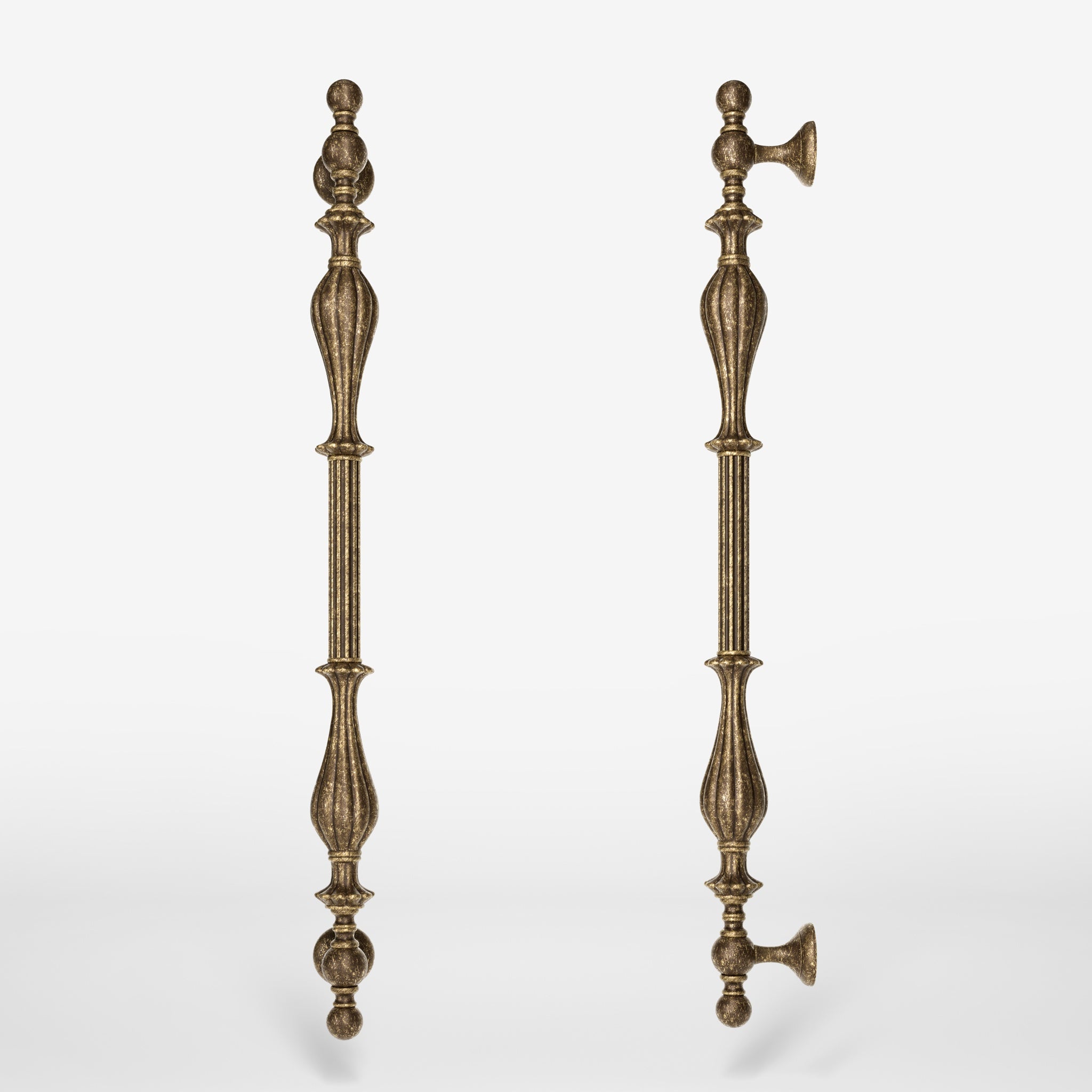 Brass pull handle with refined lines and sculpted details, suitable for single or bilateral installation on classic doors by Ghidini 1849 - Finish: OAS Antique Brass