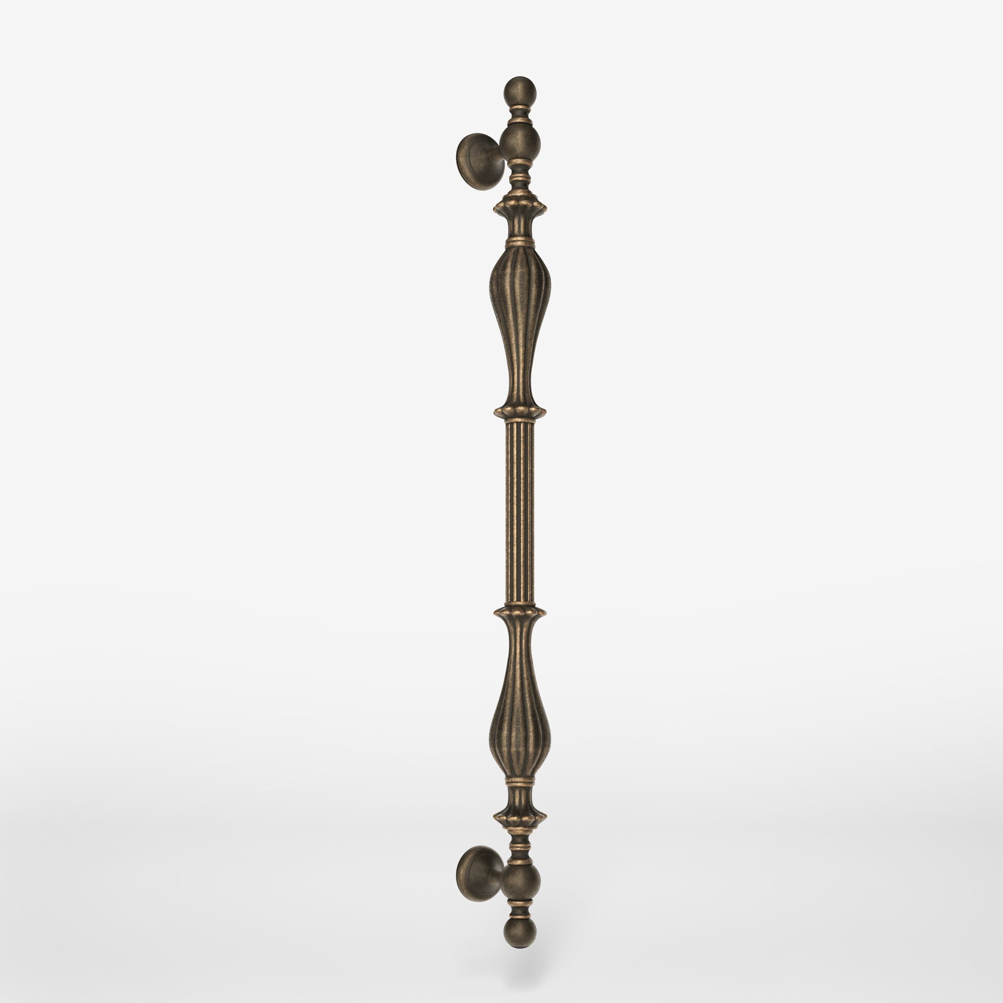 Brass pull handle with refined lines and sculpted details, suitable for single or bilateral installation on classic doors by Ghidini 1849 - Finish: OBM Bronze Satin Matt Brass