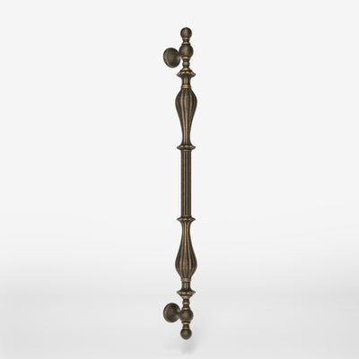 Brass pull handle with refined lines and sculpted details, suitable for single or bilateral installation on classic doors by Ghidini 1849 - Finish: OBM Bronze Satin Matt Brass