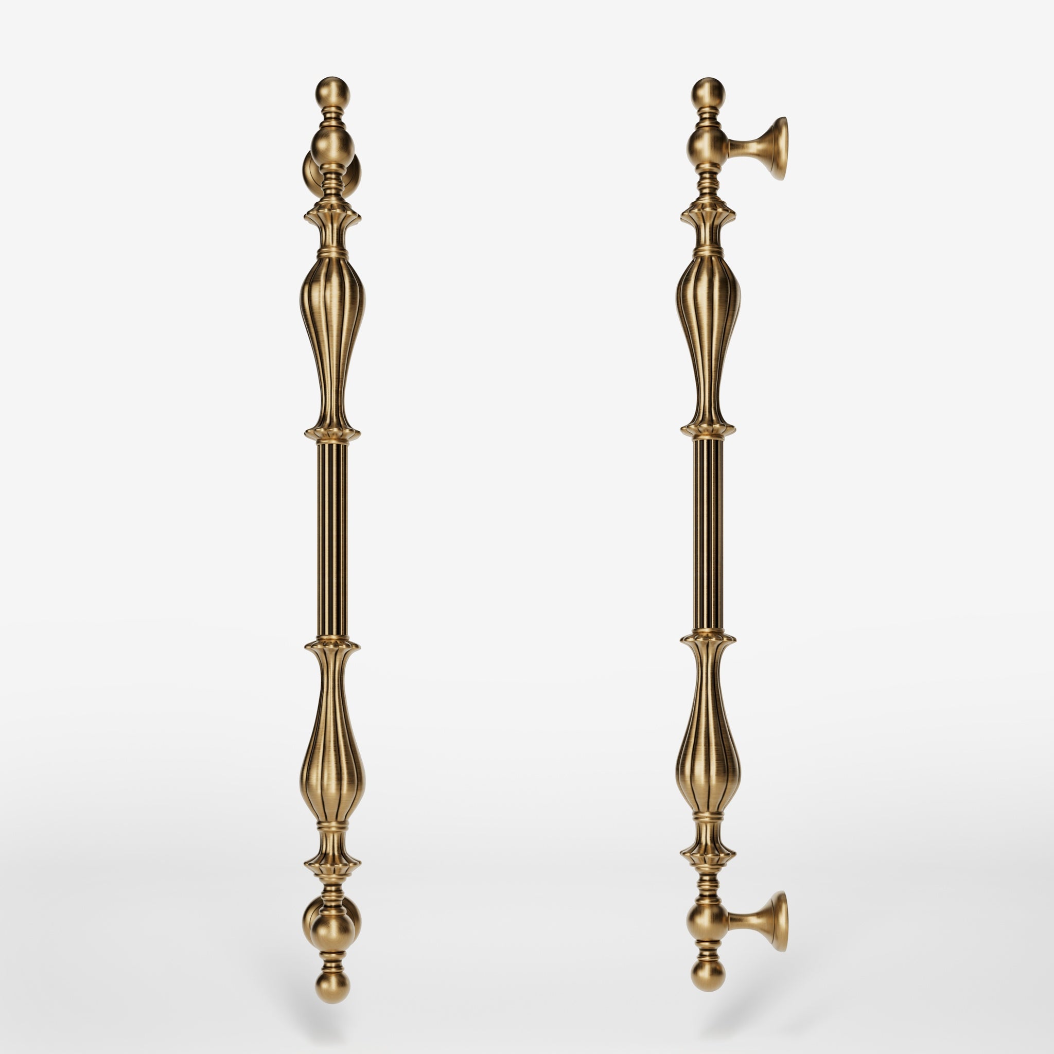 Brass pull handle with refined lines and sculpted details, suitable for single or bilateral installation on classic doors by Ghidini 1849 - Finish: OBS Bronze Satin Brass