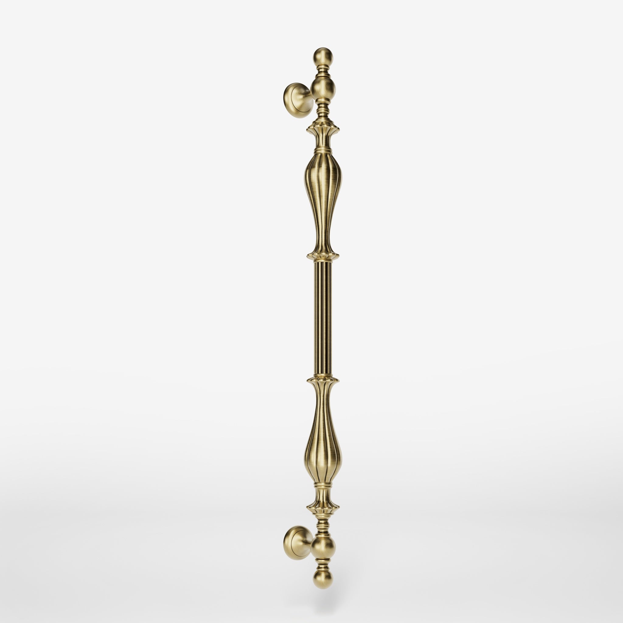 Brass pull handle with refined lines and sculpted details, suitable for single or bilateral installation on classic doors by Ghidini 1849 - Finish: OBV Bronze Satin Light Brass