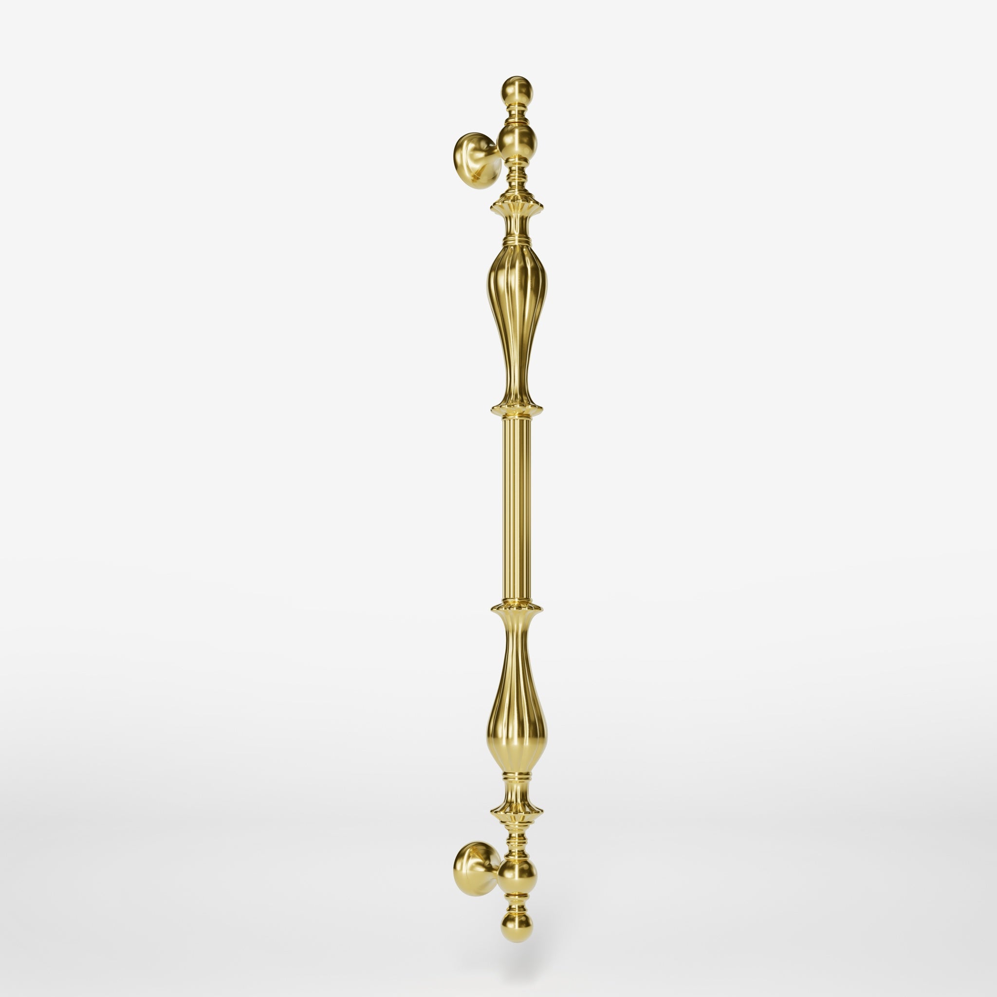 Brass pull handle with refined lines and sculpted details, suitable for single or bilateral installation on classic doors by Ghidini 1849 - Finish: OLV Polished Brass