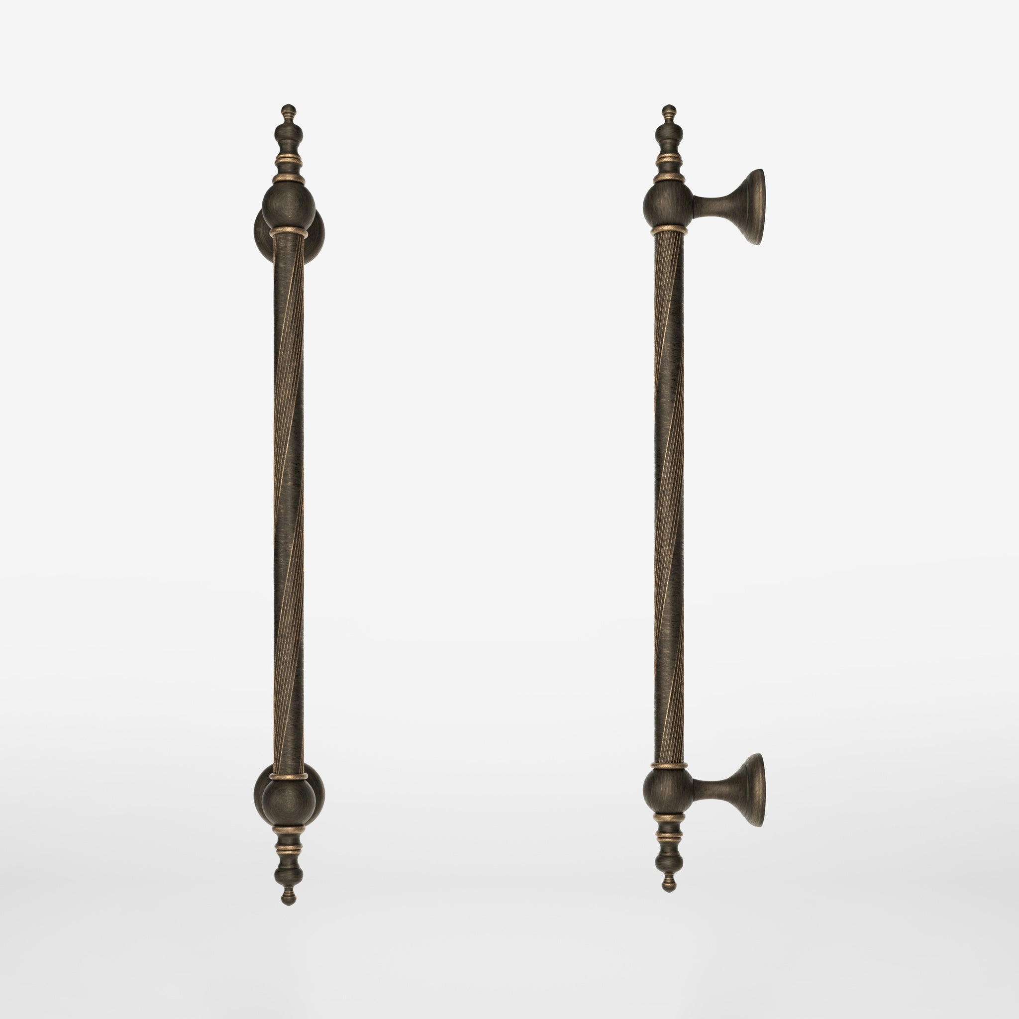 Elegant brass pull handle with decorative motifs, ideal for prestigious doors by Ghidini 1849 - Finish: OBM Bronze Satin Matt Brass