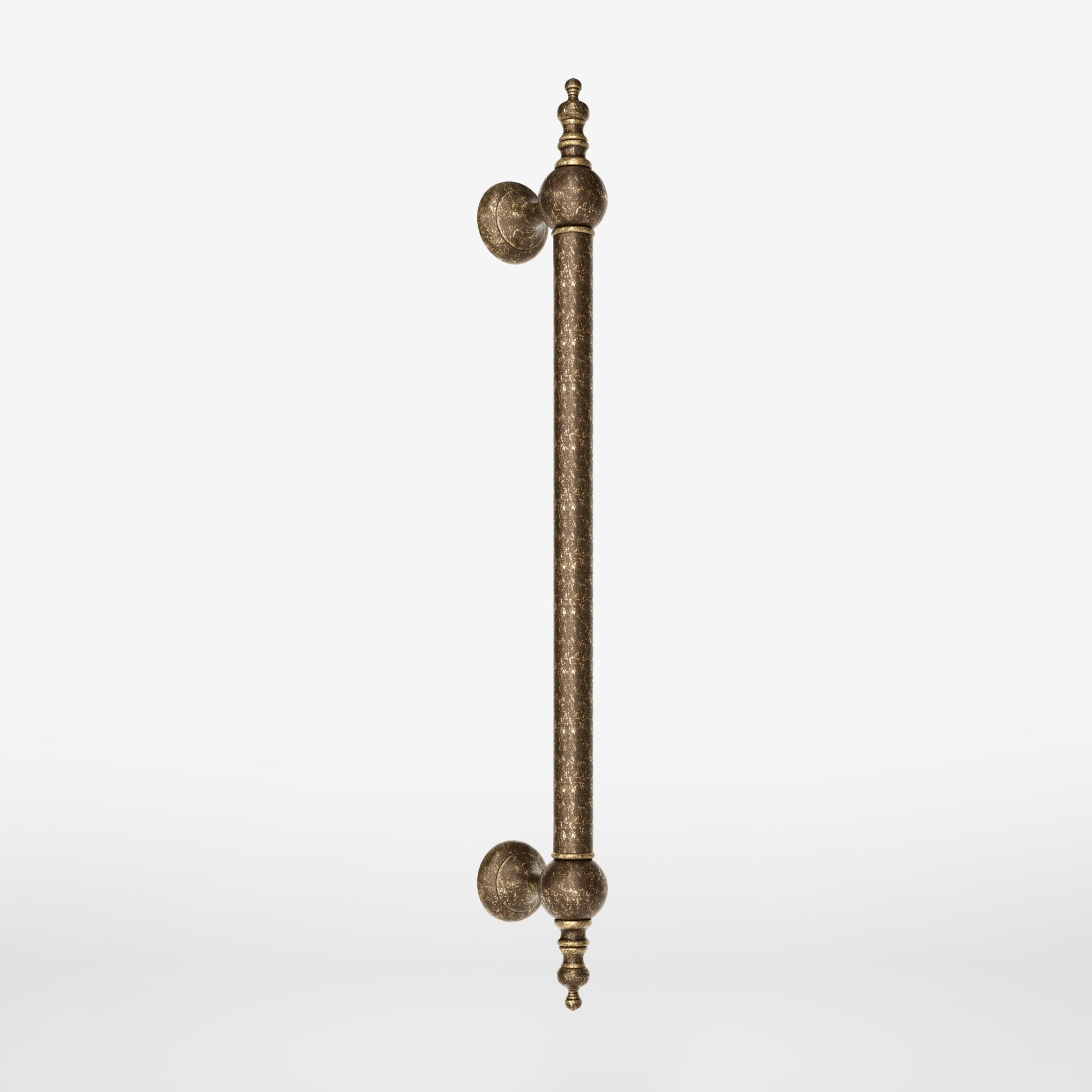 Decorative brass pull handle for high-end doors with turned details and classic craftsmanship, Made in Italy by Ghidini 1849 - Finish: OAS Antique Brass