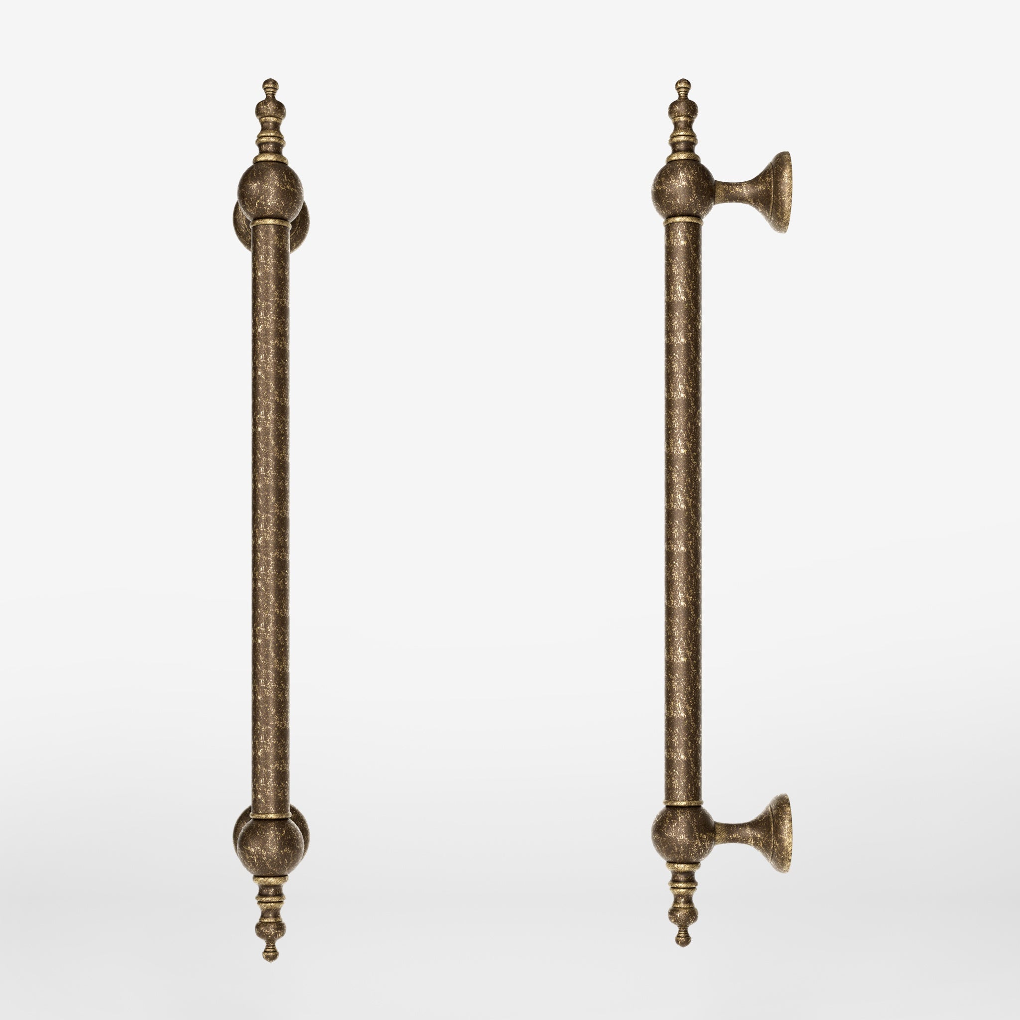 Decorative brass pull handle for high-end doors with turned details and classic craftsmanship, Made in Italy by Ghidini 1849 - Finish: OAS Antique Brass