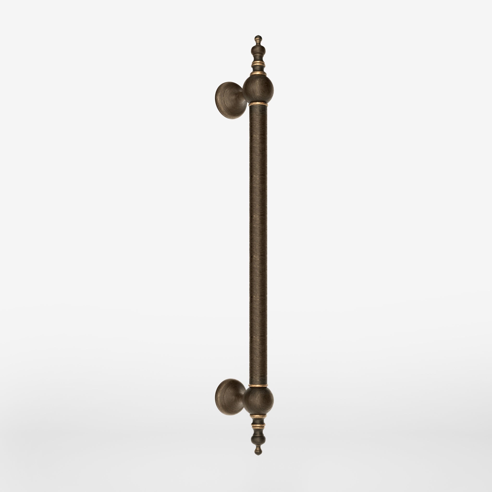 Decorative brass pull handle for high-end doors with turned details and classic craftsmanship, Made in Italy by Ghidini 1849 - Finish: OBM Bronze Satin Matt Brass