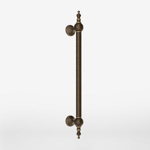 Decorative brass pull handle for high-end doors with turned details and classic craftsmanship, Made in Italy by Ghidini 1849 - Finish: OBM Bronze Satin Matt Brass