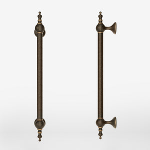 Decorative brass pull handle for high-end doors with turned details and classic craftsmanship, Made in Italy by Ghidini 1849 - Finish: OBM Bronze Satin Matt Brass